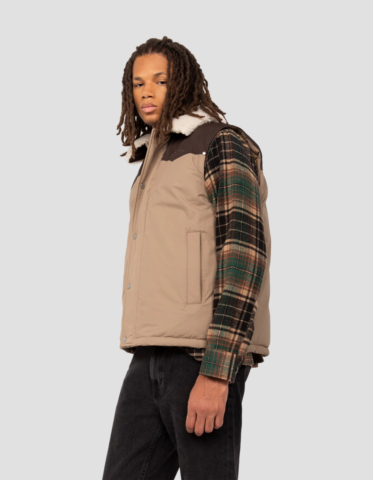 Blouson rancher bicolor beige sans manche