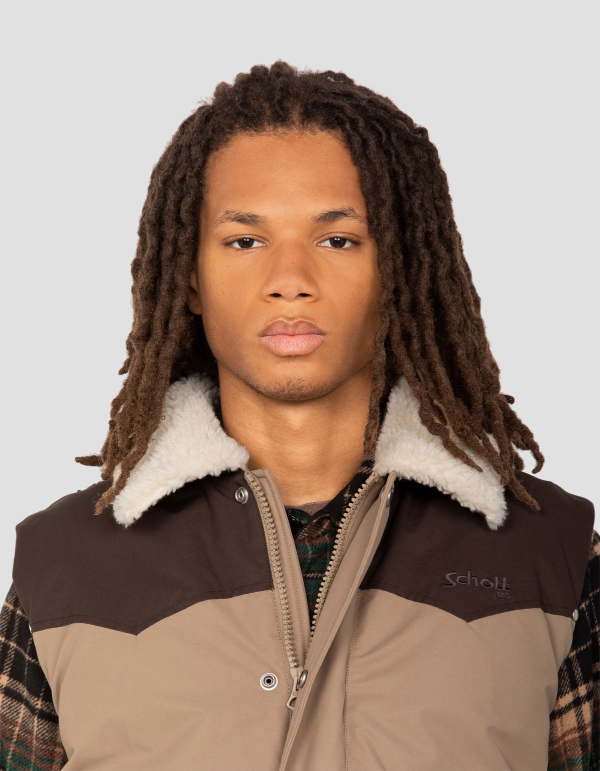 Blouson rancher bicolor beige sans manche