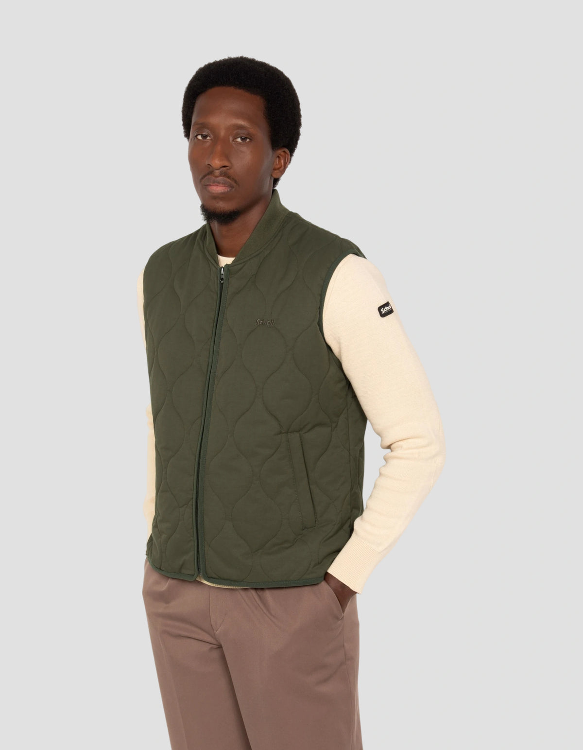 Blouson army quilté kaki foncé sans manche-3