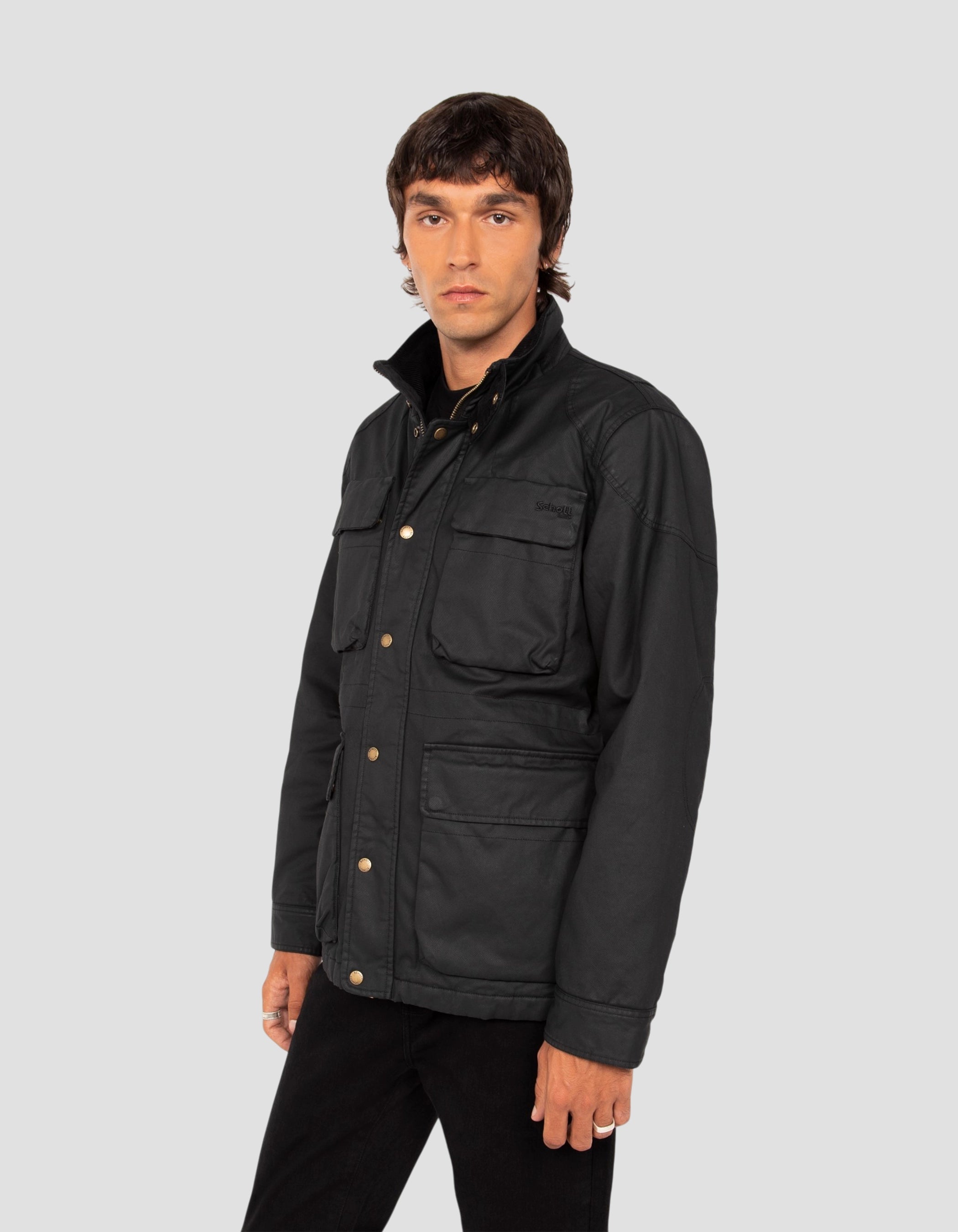 Veste motard noire en coton ciré-3