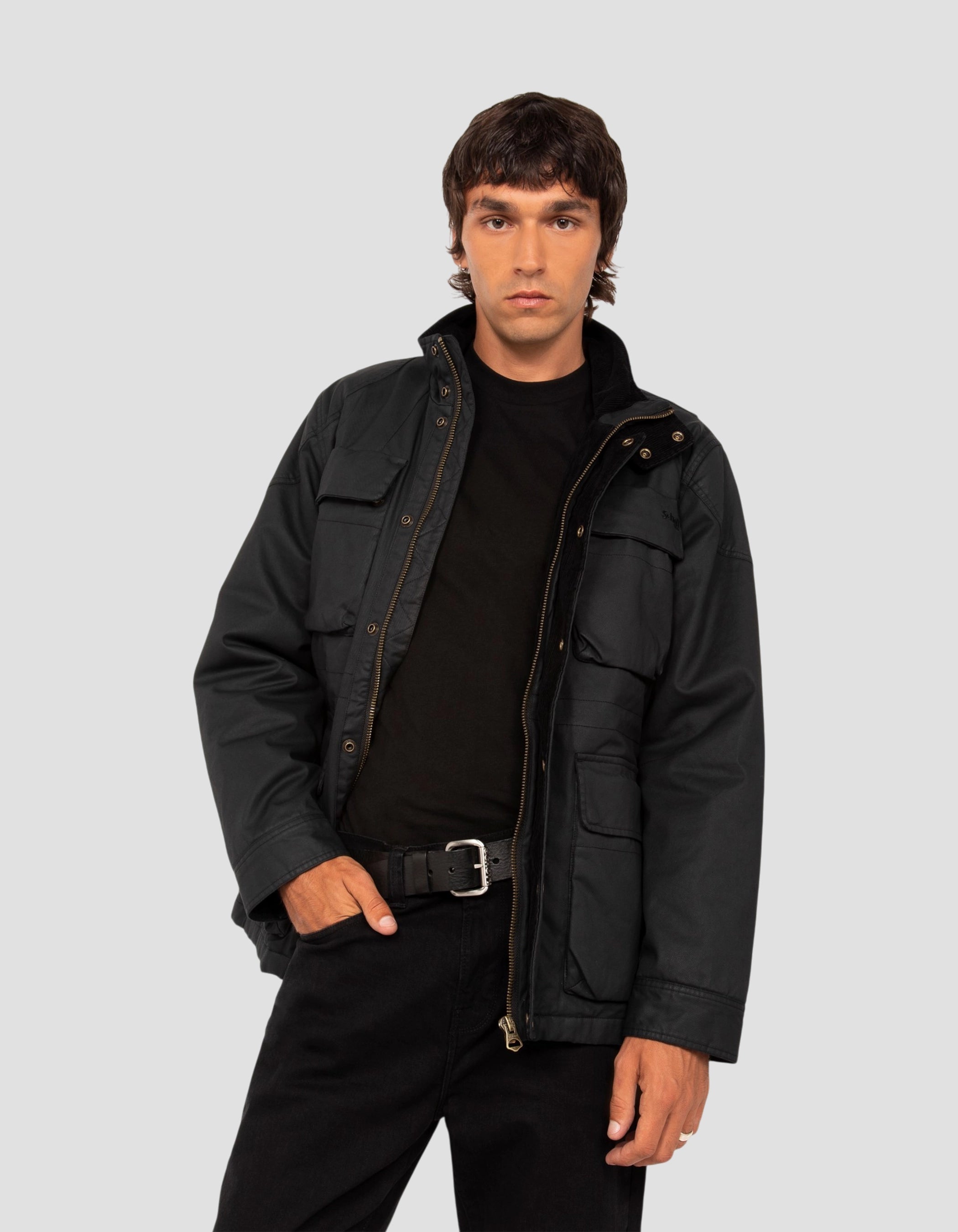 Veste motard noire en coton ciré-4