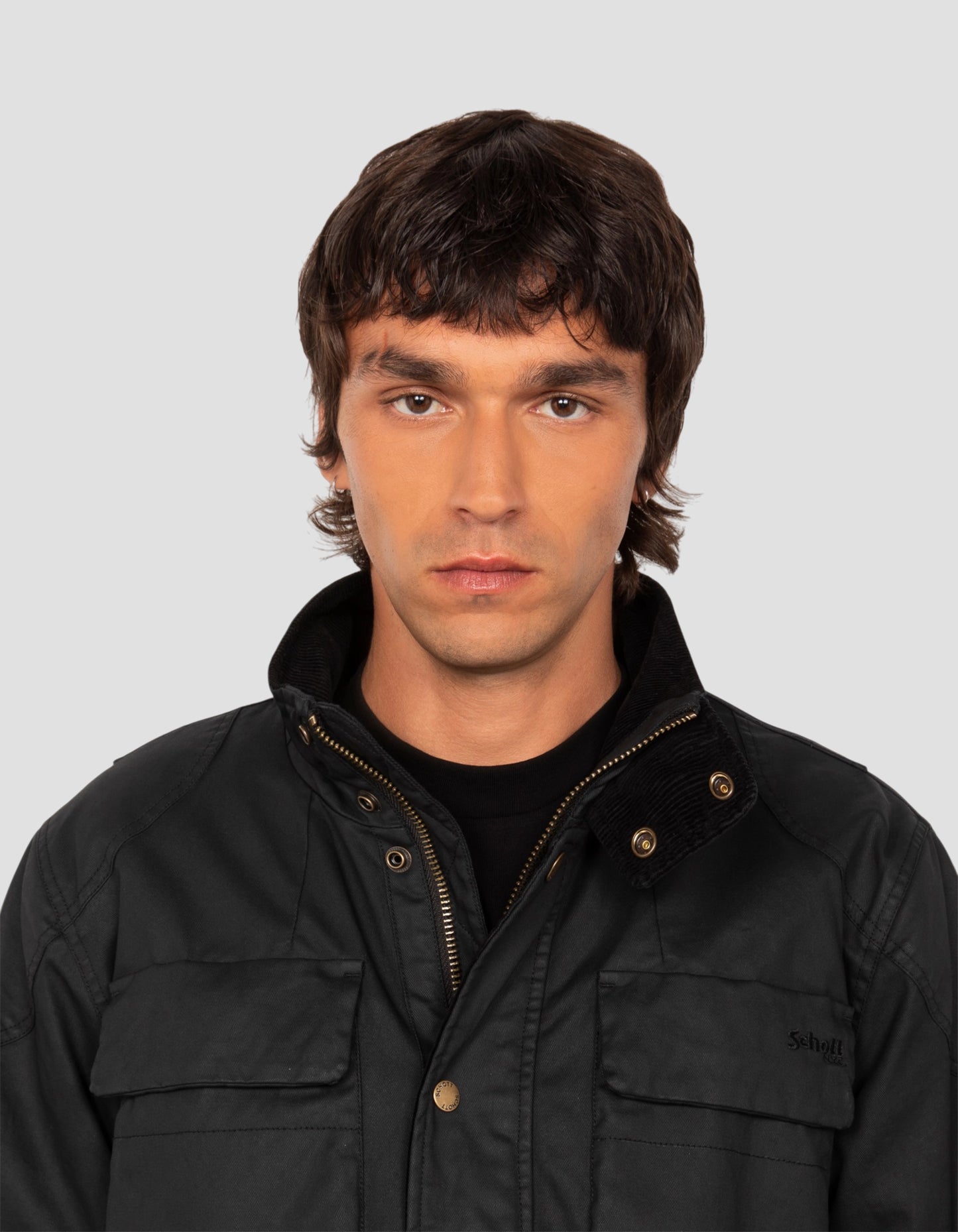 Veste motard noire en coton ciré