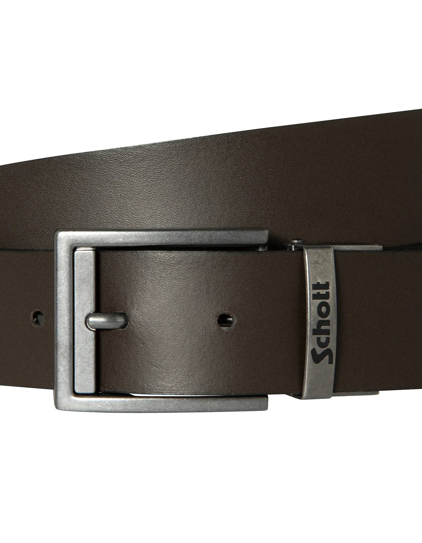 Cinturón negro y marrón reversible en la corteza de cuero de vaca