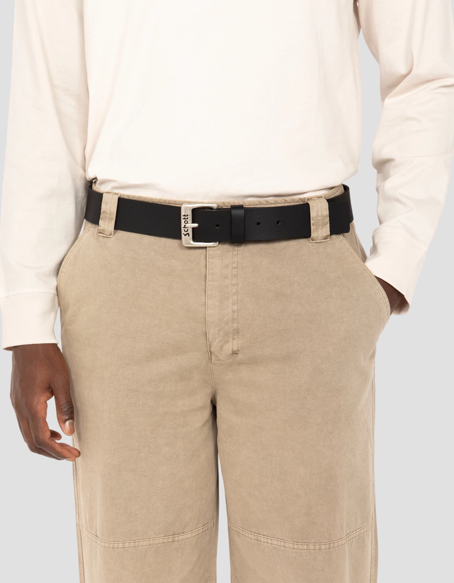 Cinturón negro con bucle grabado Schott NYC®, cuero de búfalo