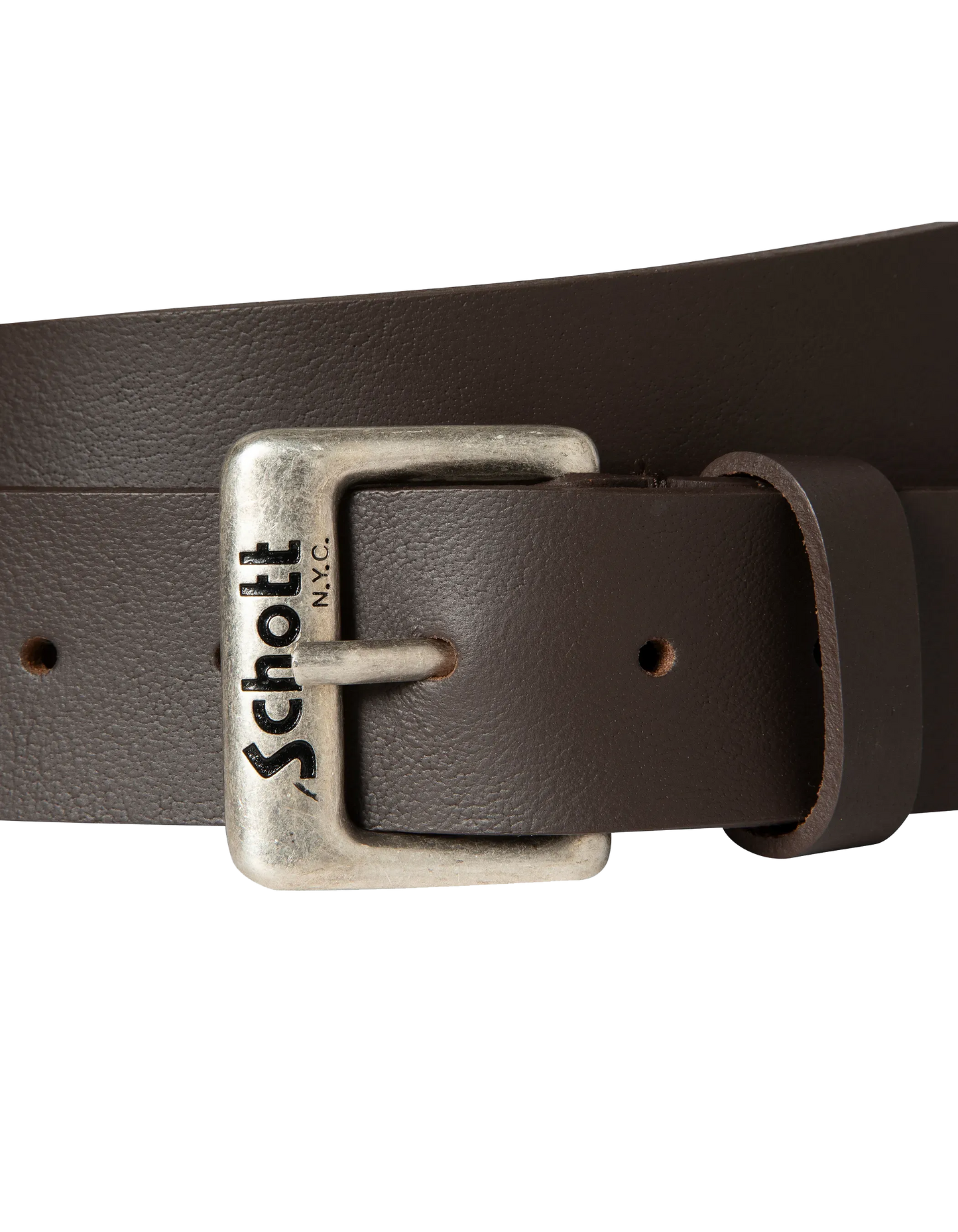 Cinturón marrón con bucle grabado Schott NYC®, cuero de búfalo
