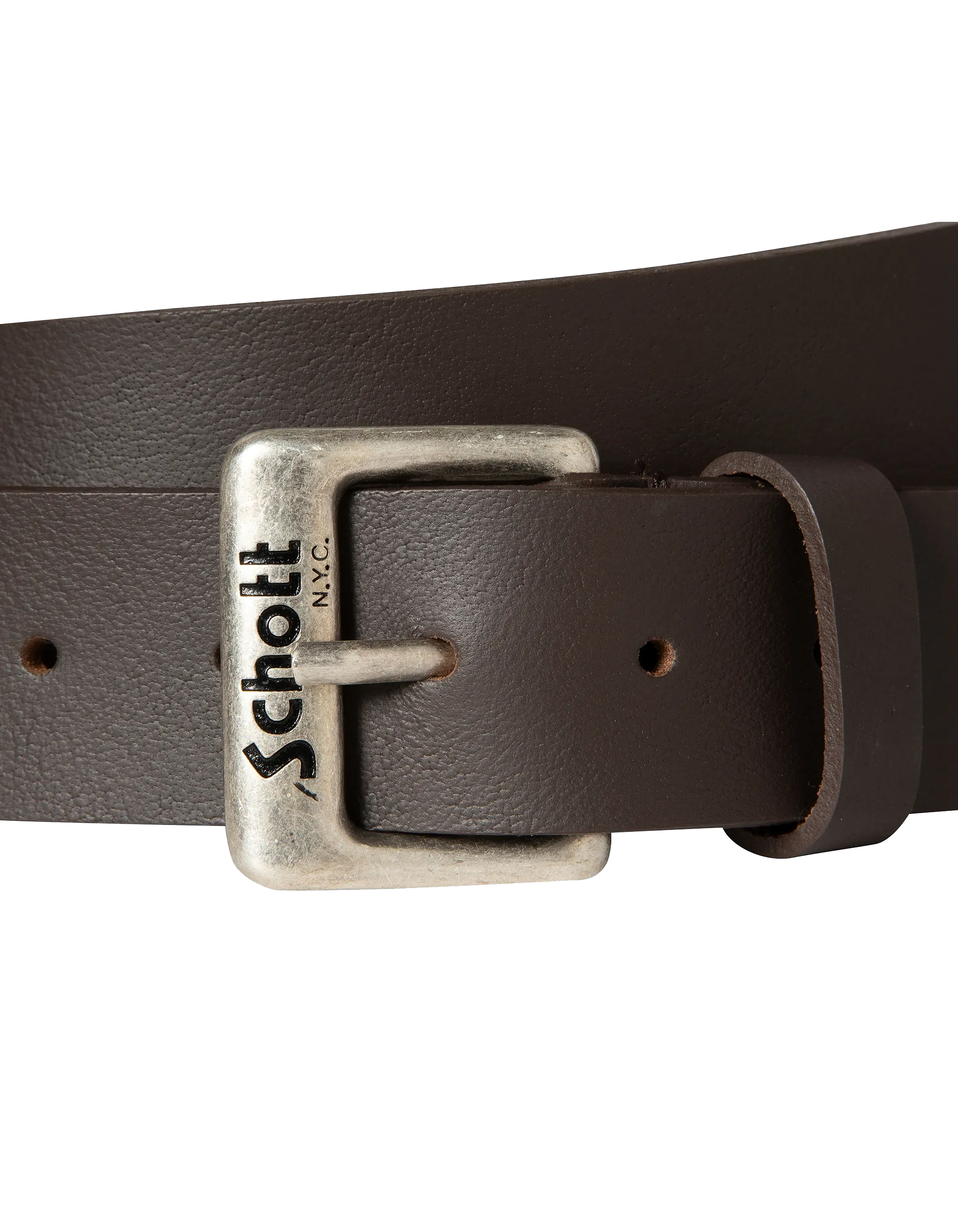 Cinturón marrón con bucle grabado Schott NYC®, cuero de búfalo-2