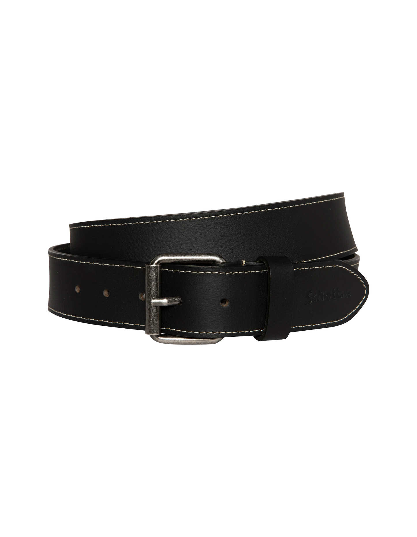 Schwarzer Gürtel mit kontrastierender Naht, Büffelleder