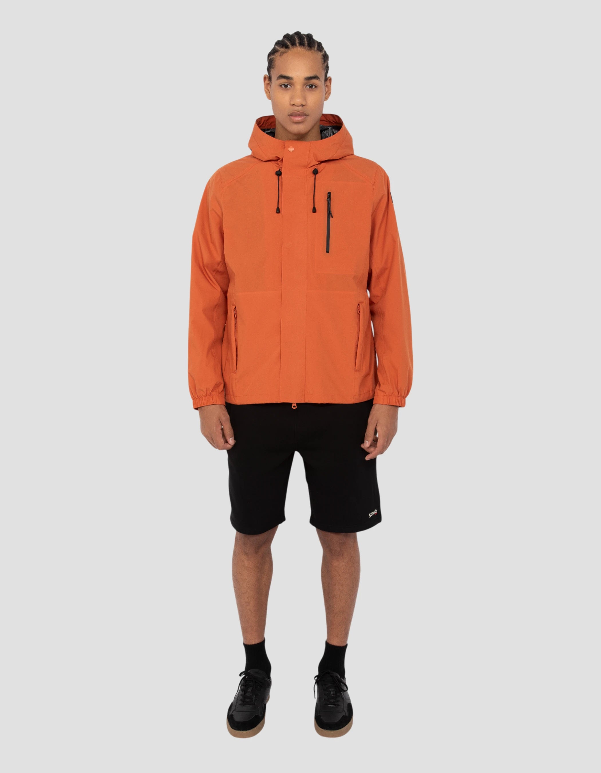 Coupe-vent orange foncé technique ultra-léger à capuche, coutures soudées-1