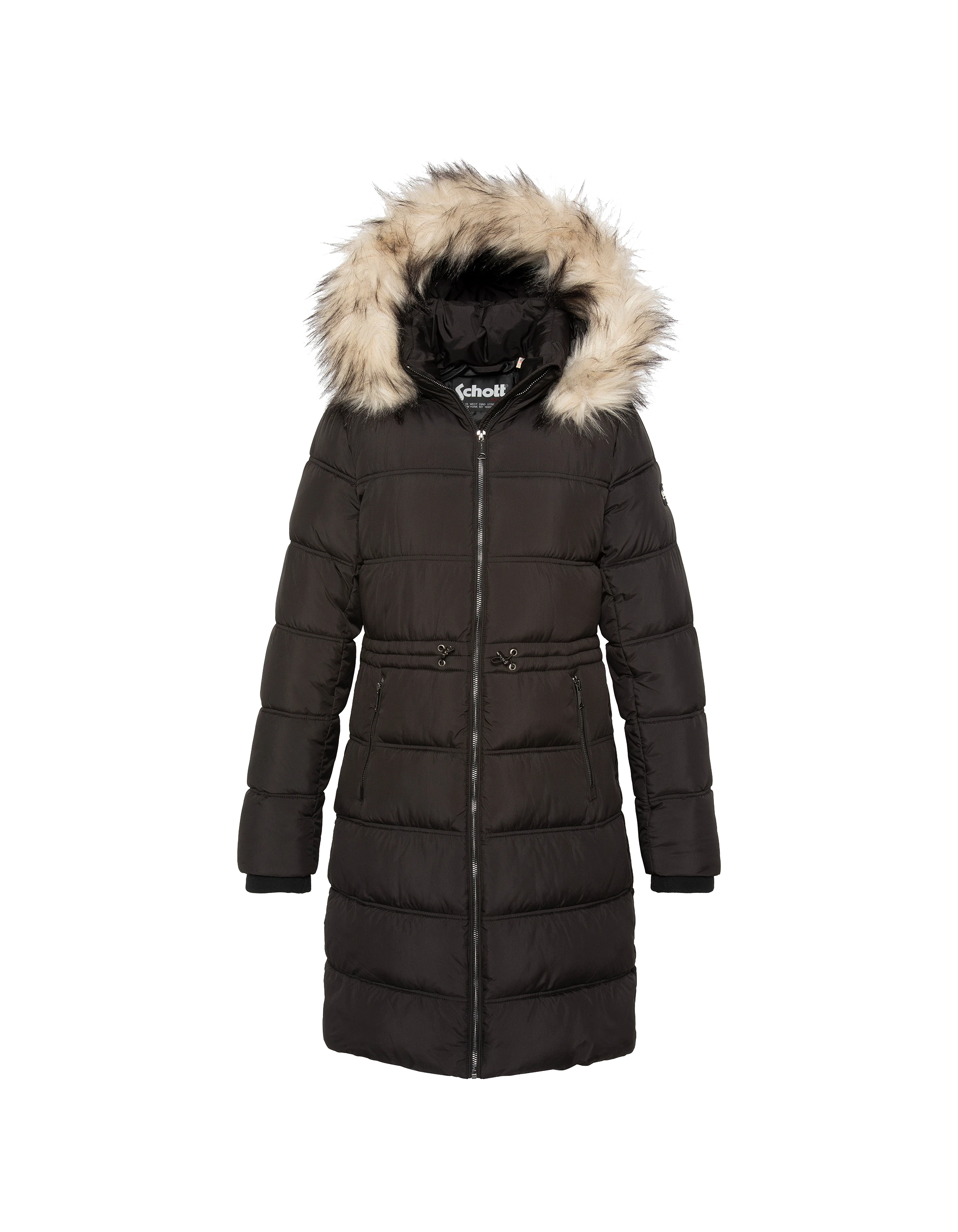 Chaqueta negra con cuello de piel sintética extraíble-2