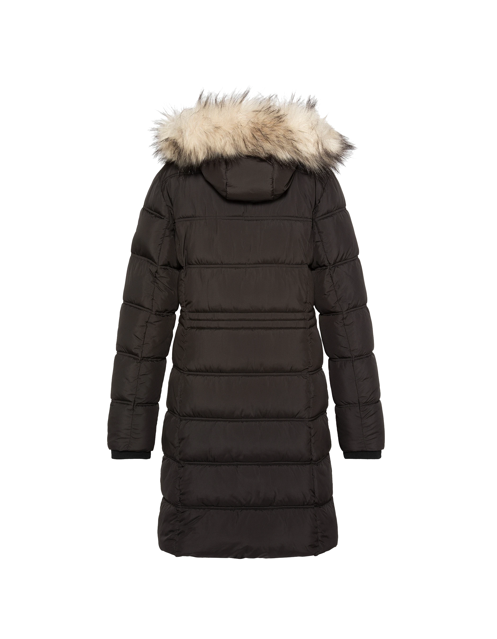 Chaqueta negra con cuello de piel sintética extraíble-8