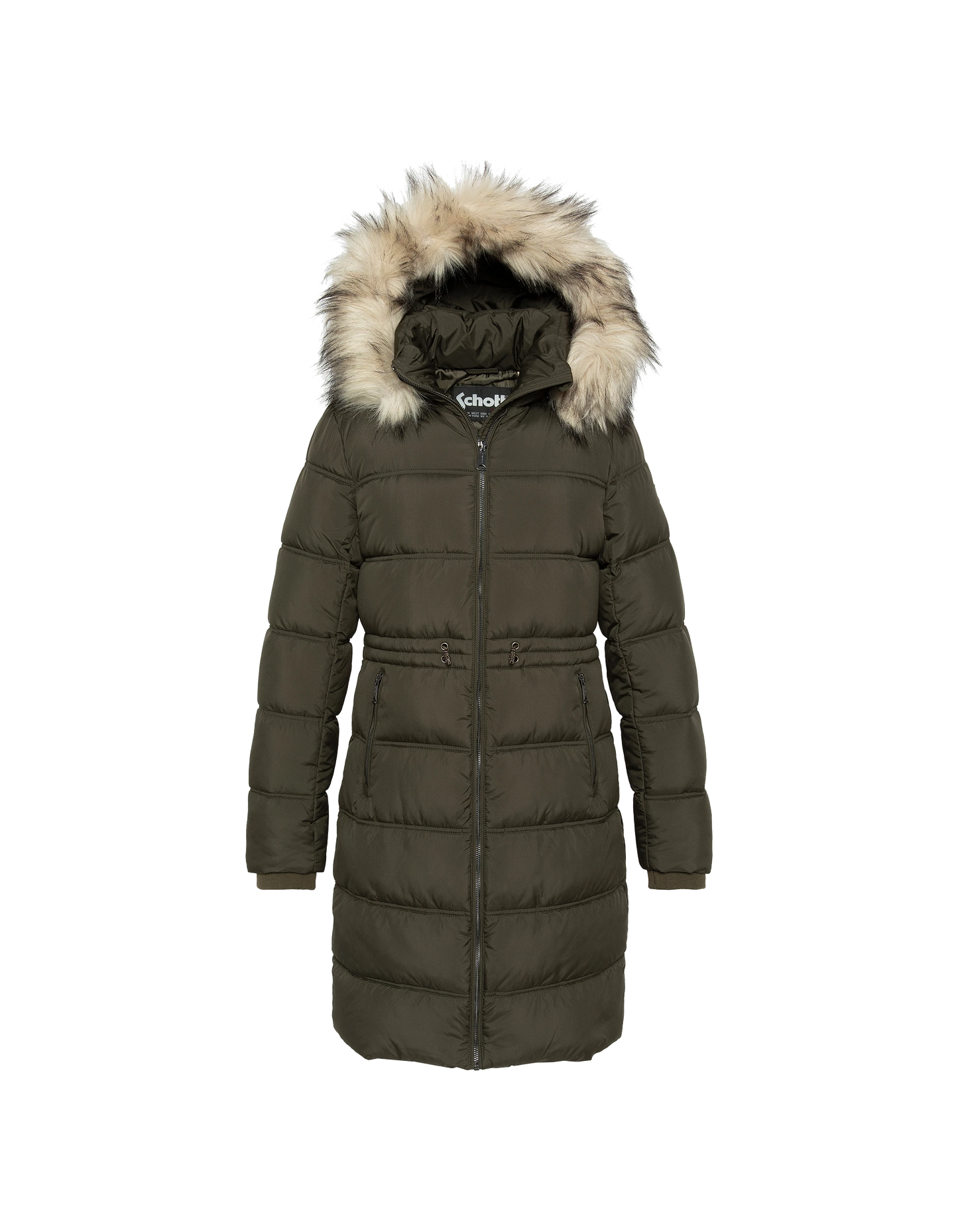 Khaki -Jacke mit abnehmbarem Kunstpelzkragen