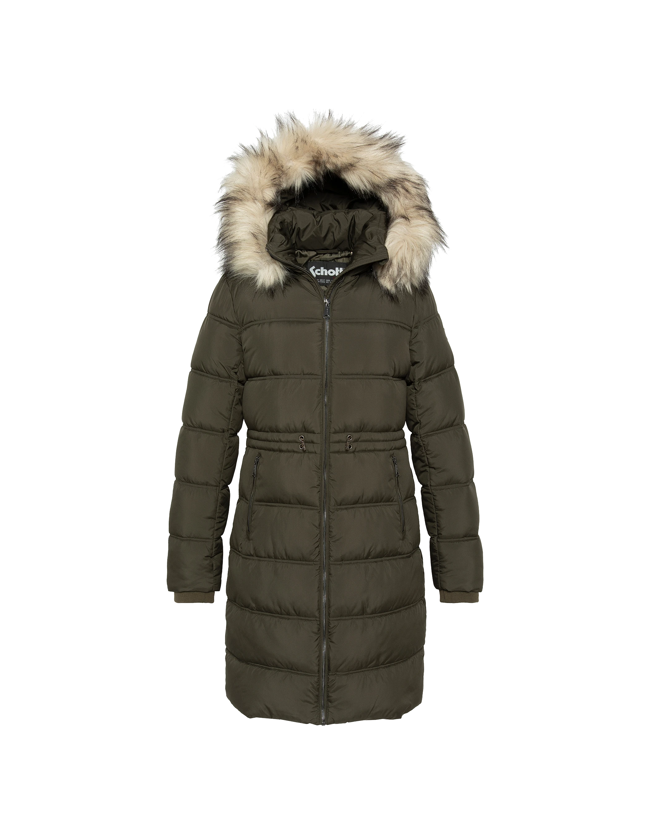 Khaki -Jacke mit abnehmbarem Kunstpelzkragen-2