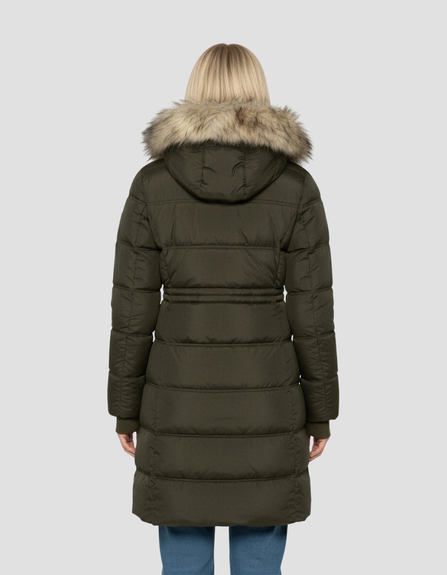 Khaki -Jacke mit abnehmbarem Kunstpelzkragen