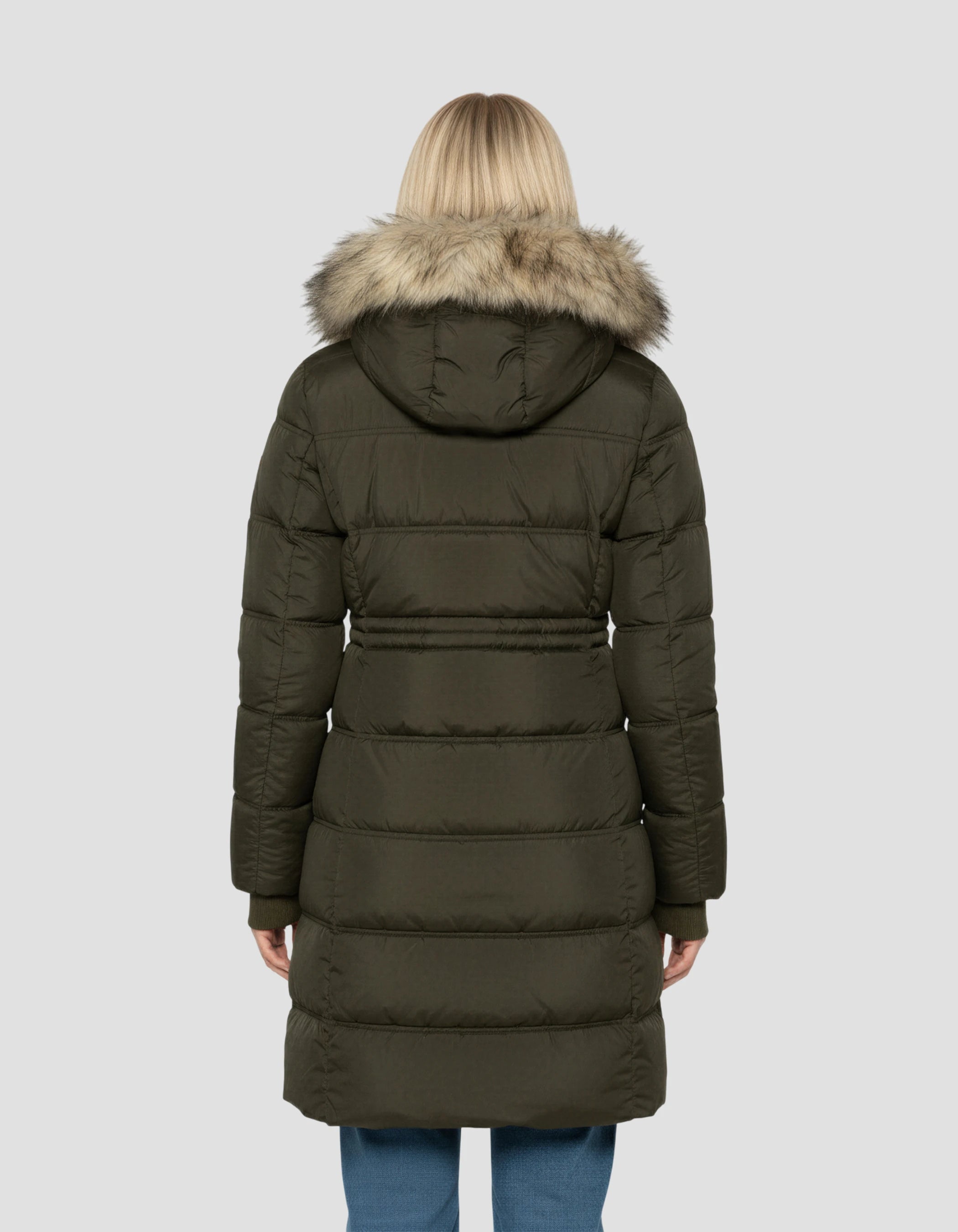 Khaki -Jacke mit abnehmbarem Kunstpelzkragen-4