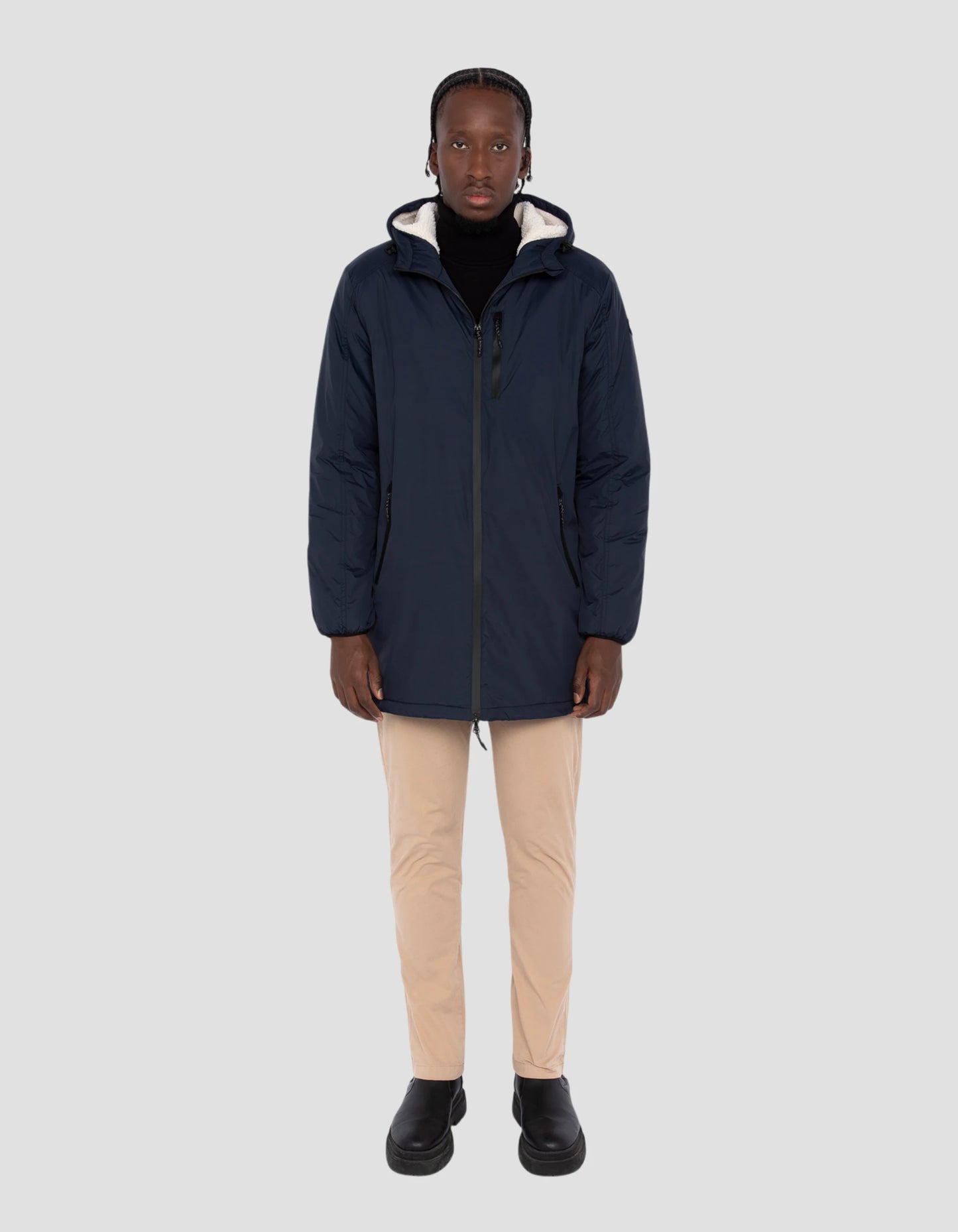 Sherpa Long Navy Blue Parka