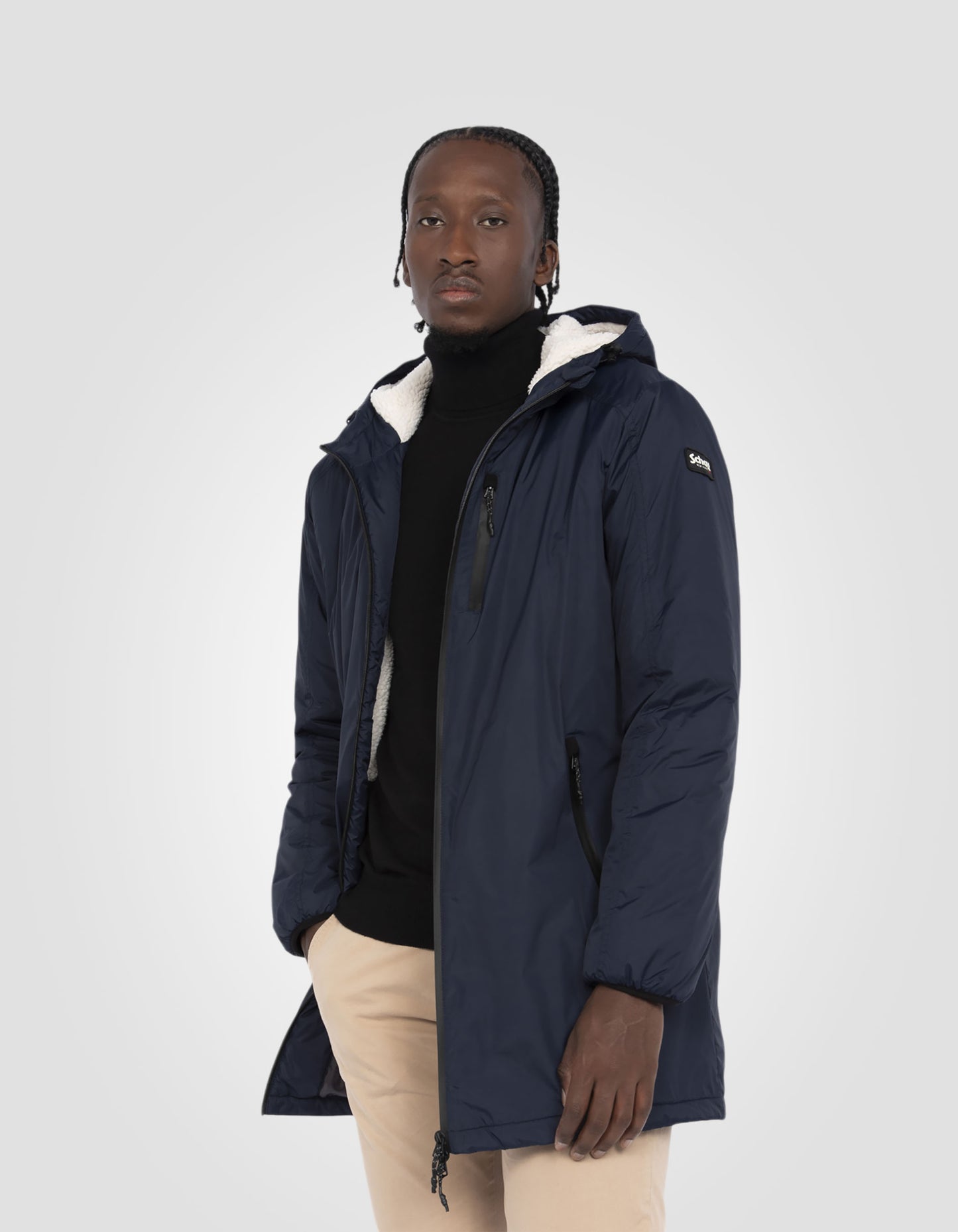 Sherpa Long Navy Blue Parka