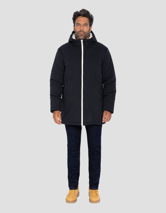 Parka longue bleu marine doublée sherpa
