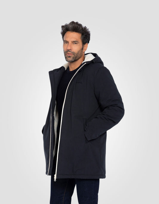 Parka longue bleu marine doublée sherpa