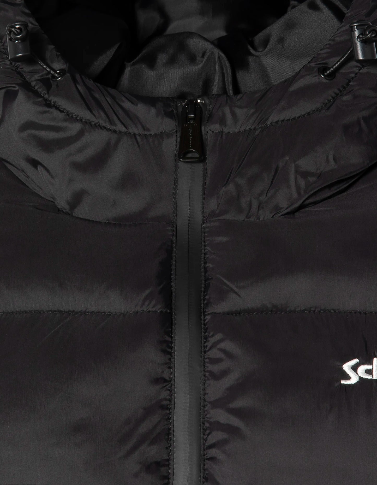 Schwarze Down -Jacke mit abnehmbarem Kunstpelzkragen