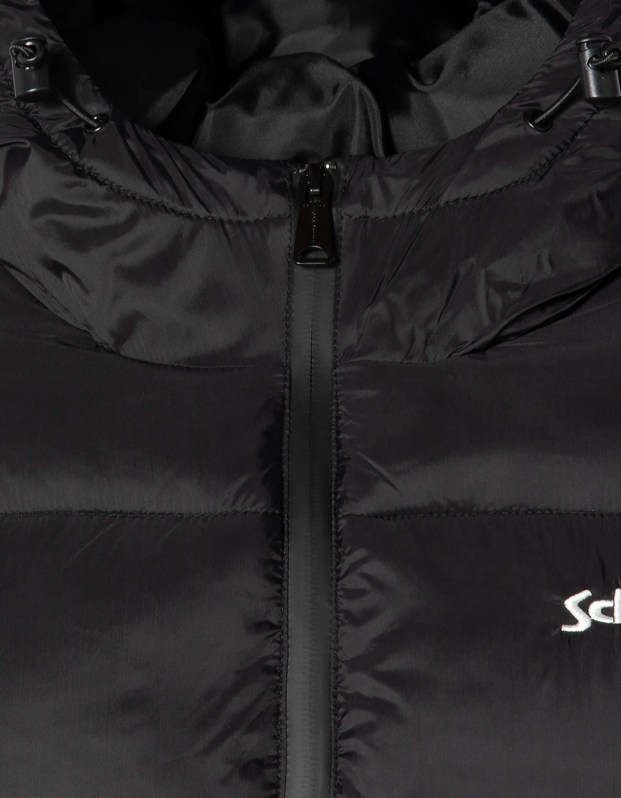 Schwarze Down -Jacke mit abnehmbarem Kunstpelzkragen-5