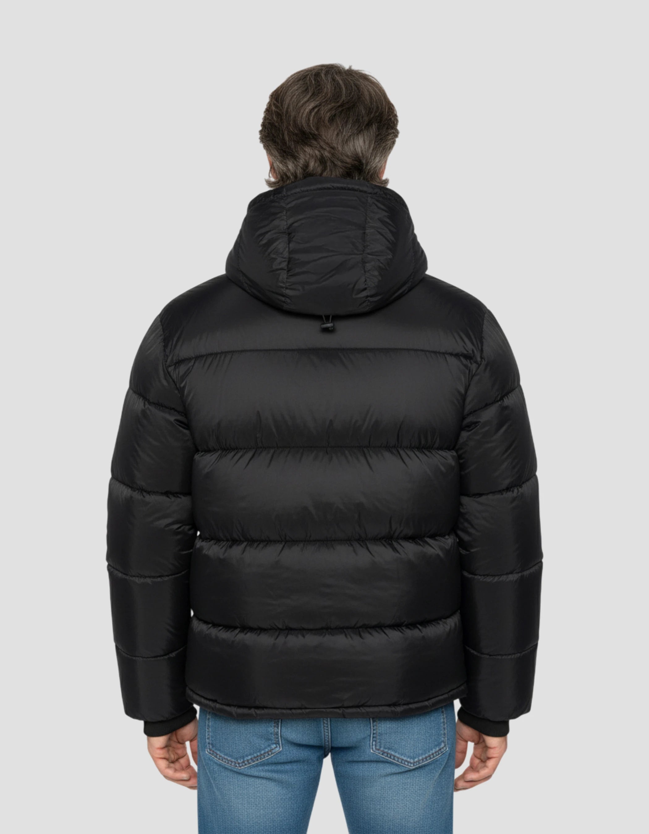 Schwarze Down -Jacke mit abnehmbarem Kunstpelzkragen-4