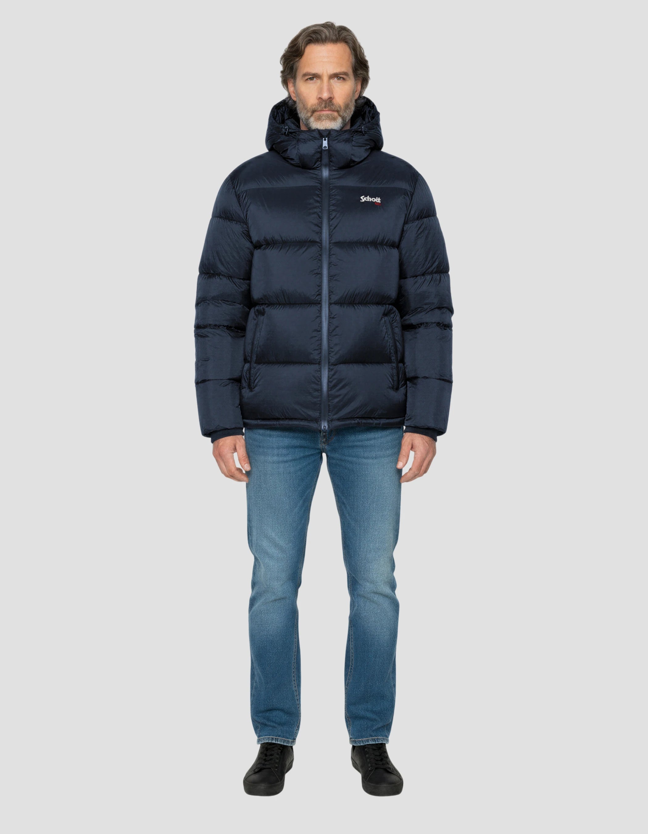 Marineblaue Jacke mit abnehmbarem Kunstpelzkragen-1