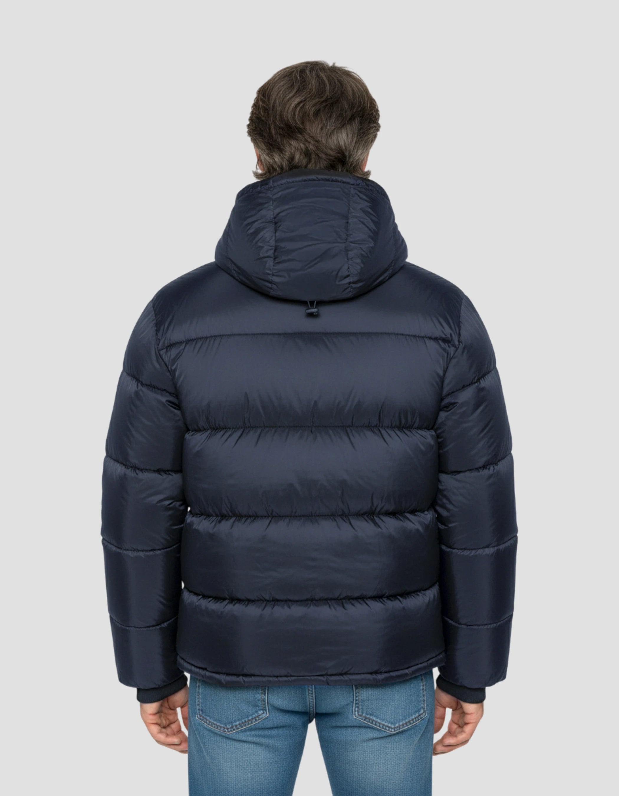 Marineblaue Jacke mit abnehmbarem Kunstpelzkragen-4