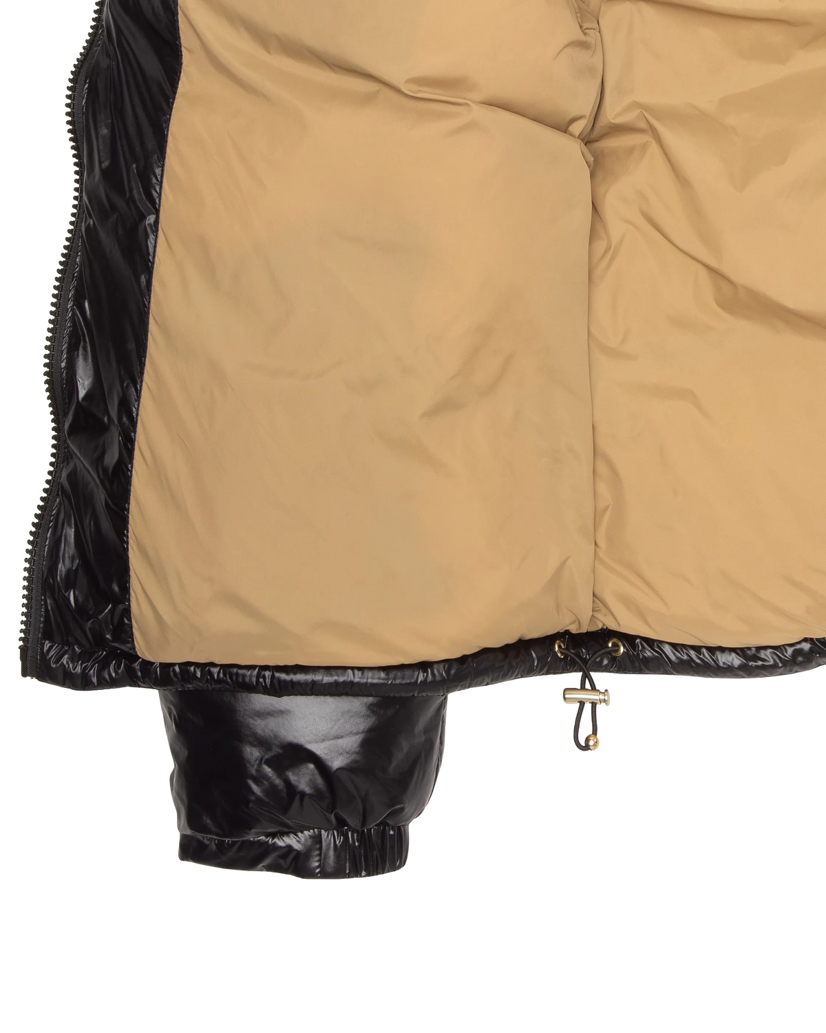 Doudoune courte à capuche noire en nylon brillant-9