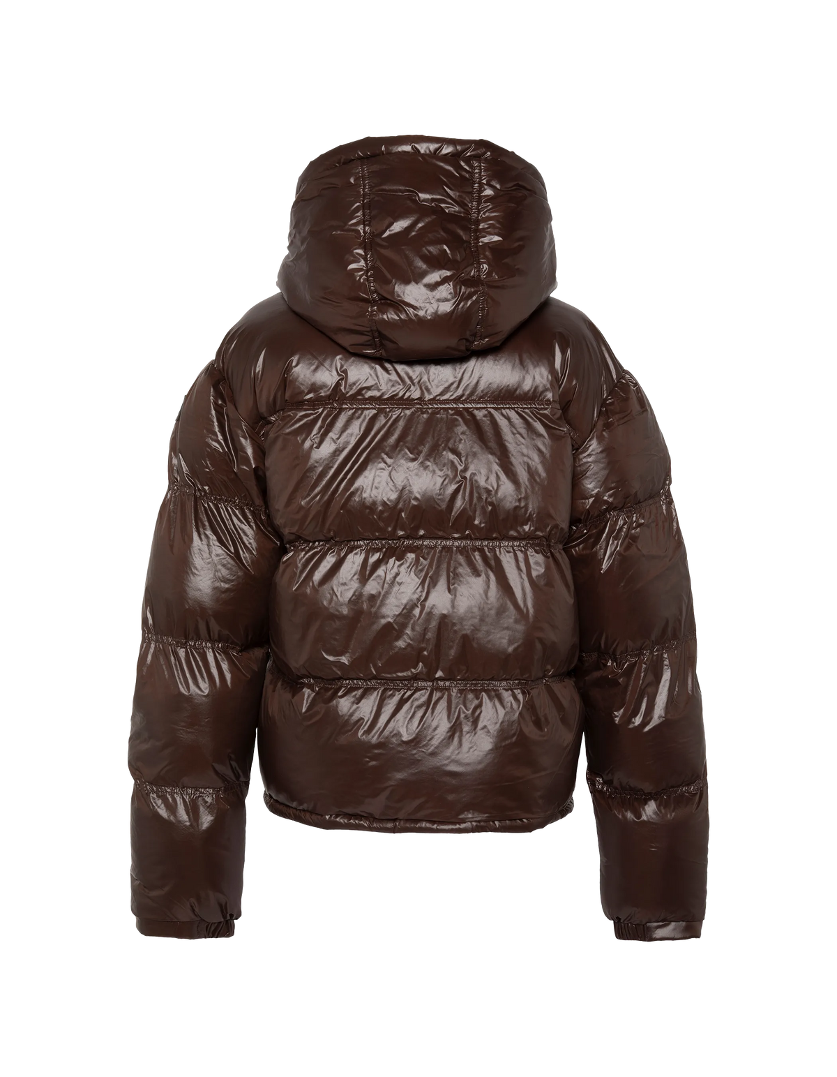Doudoune courte à capuche marron foncé en nylon brillant