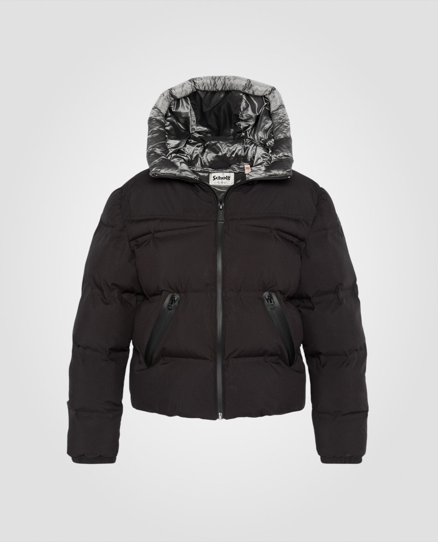 Kurze schwarze Jacke mit Matt Aussehen Kapuzennähte geschweißt, großgröße