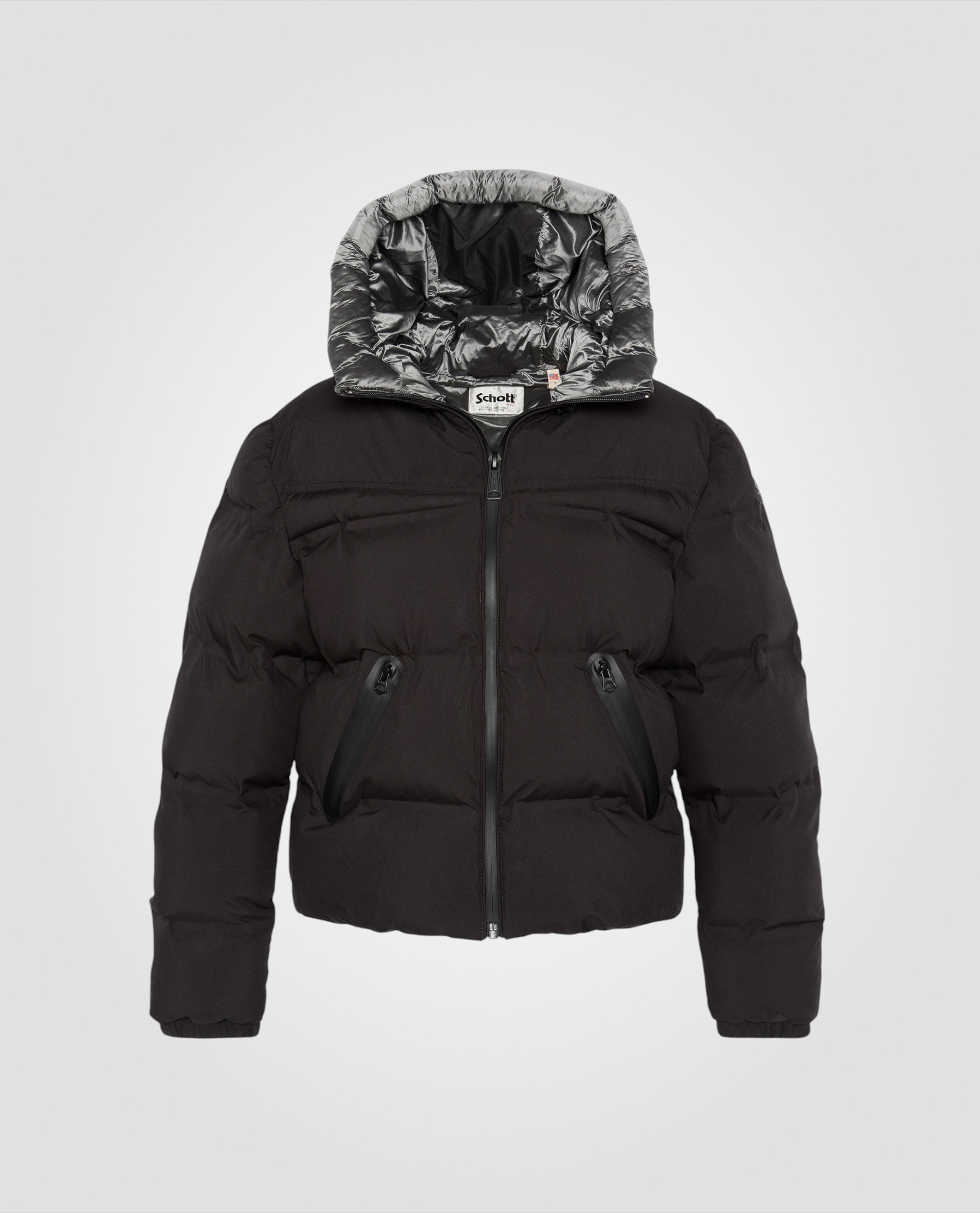 Kurze schwarze Jacke mit Matt Aussehen Kapuzennähte geschweißt, großgröße-1