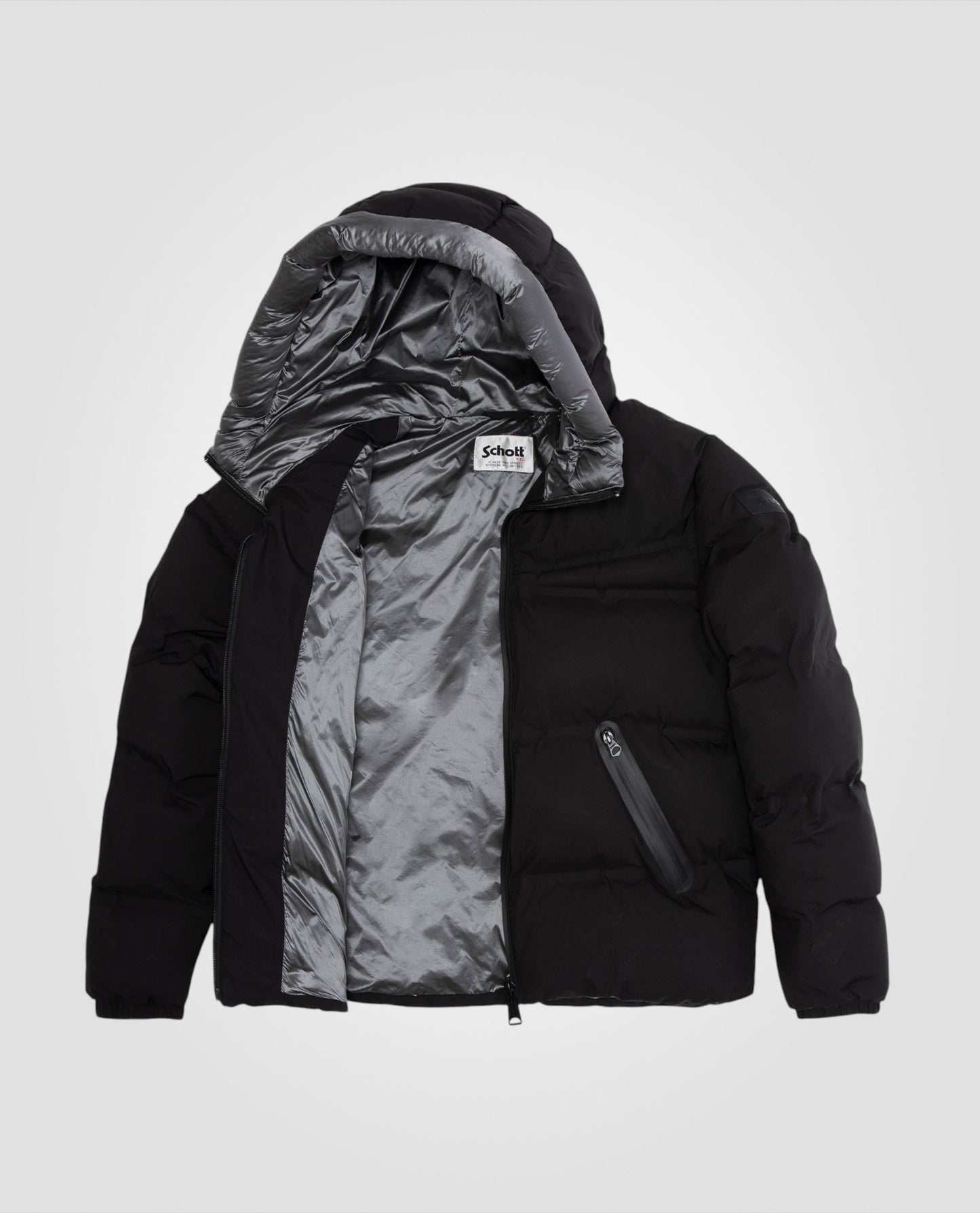 Kurze schwarze Jacke mit Matt Aussehen Kapuzennähte geschweißt, großgröße