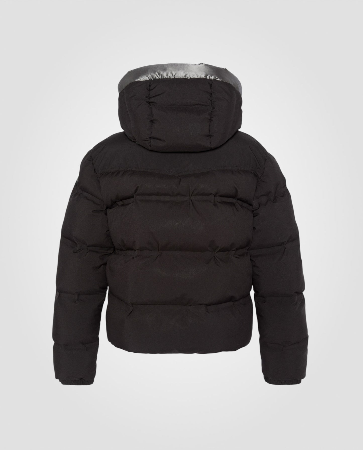 Kurze schwarze Jacke mit Matt Aussehen Kapuzennähte geschweißt, großgröße