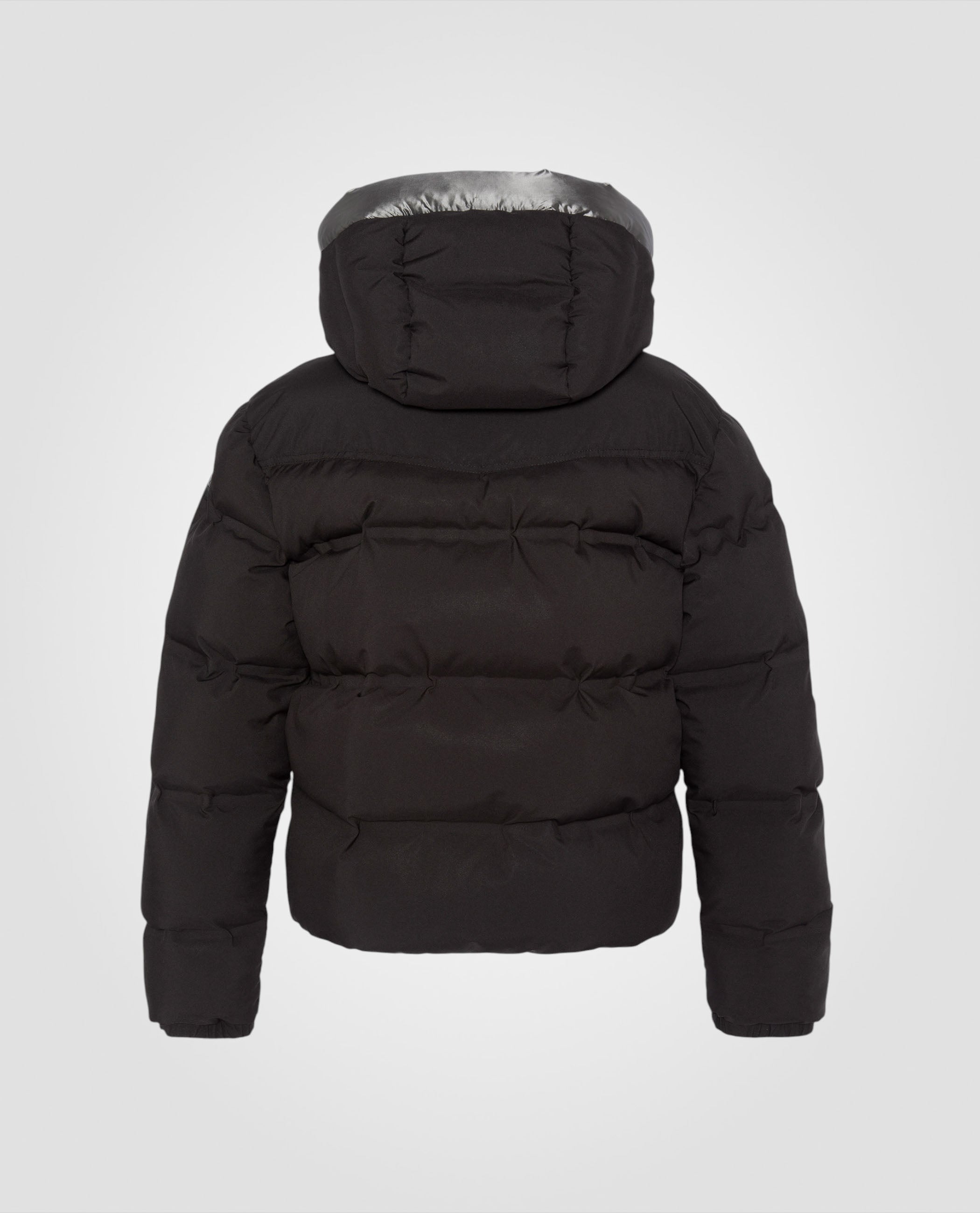 Kurze schwarze Jacke mit Matt Aussehen Kapuzennähte geschweißt, großgröße-2