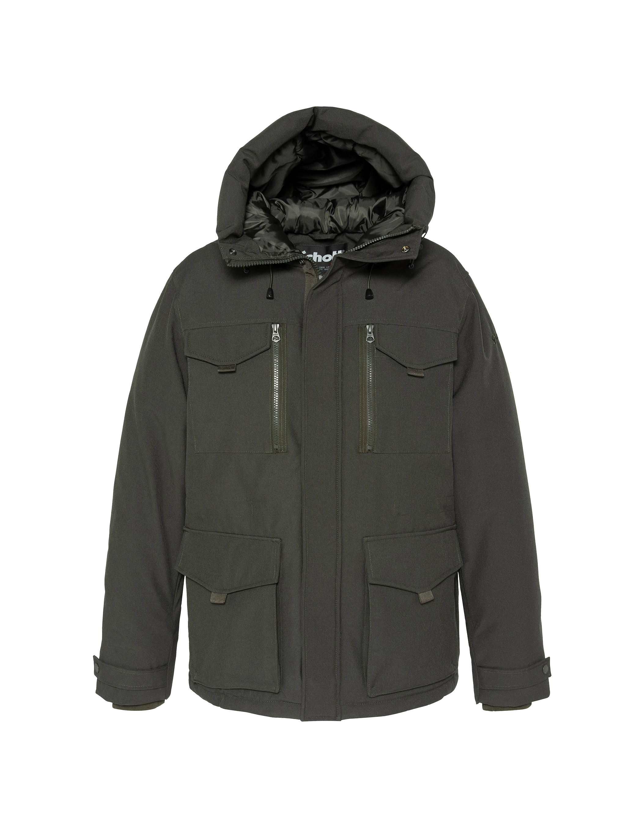 Khaki Parka Multipoches con felpa con cappuccio-1