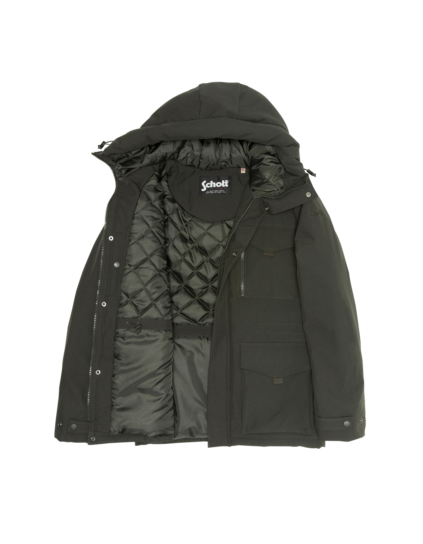 Khaki Parka Multipoches con felpa con cappuccio