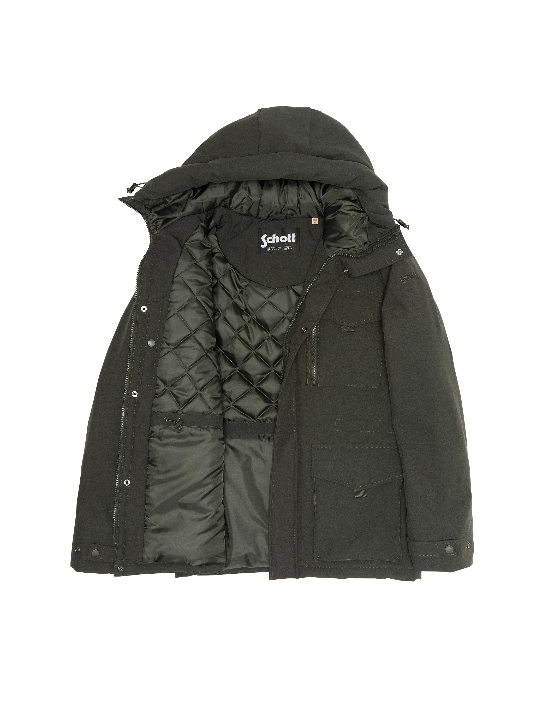 Khaki Parka Multipoches con felpa con cappuccio-3