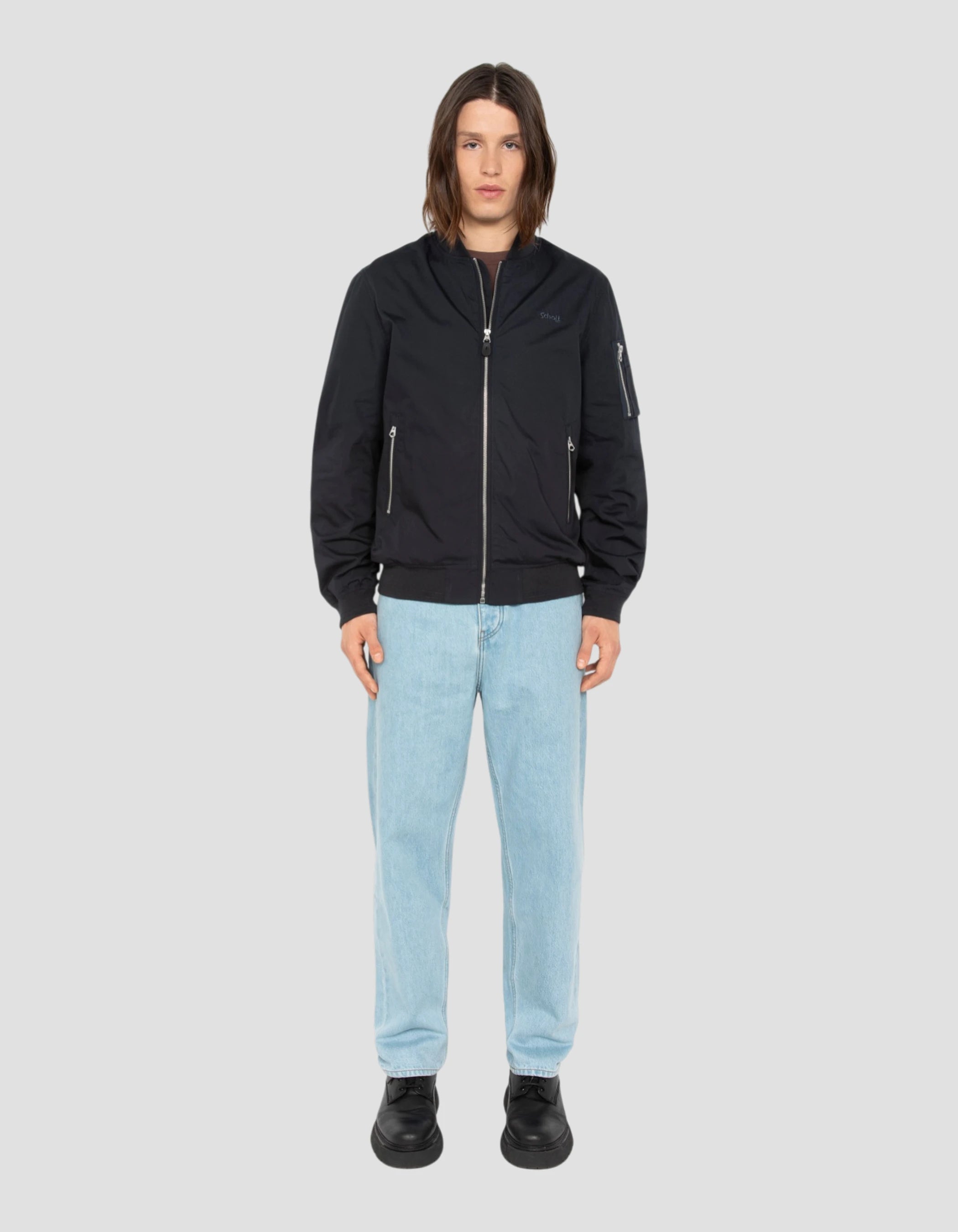 Lightweight water-repellent navy blue bomber jacket - CABERS | Schott NYC®