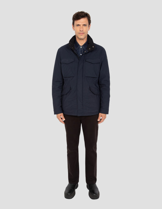Navy Parka Multipoches con felpa con cappuccio