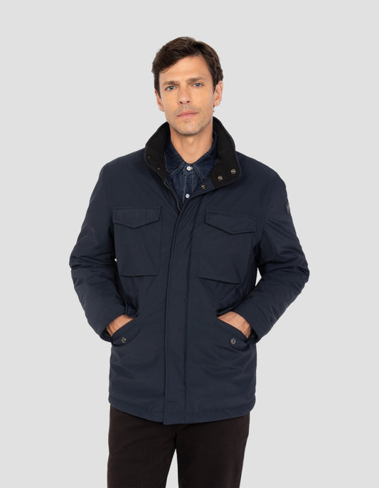 Navy Parka Multipoches con felpa con cappuccio