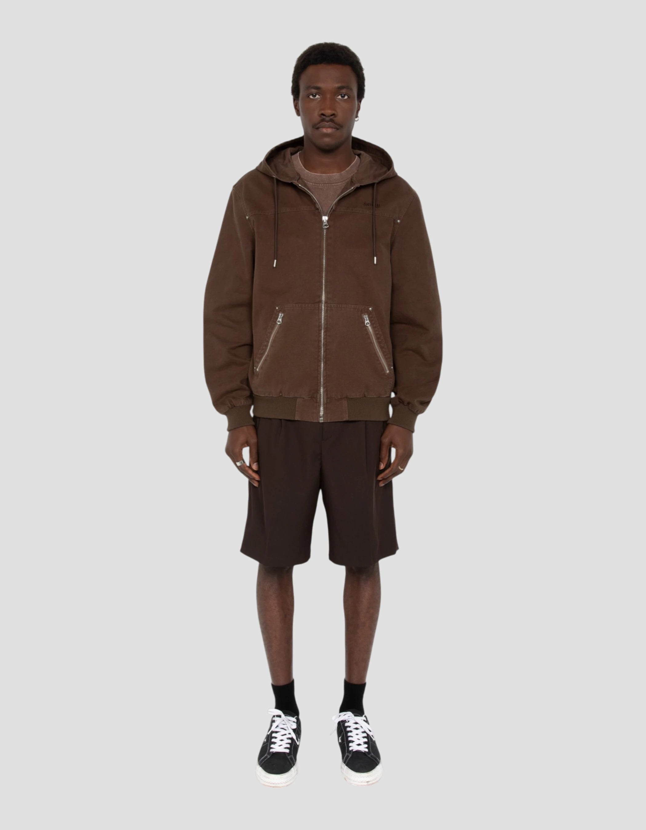 Blouson worker canvas marron à capuche-1