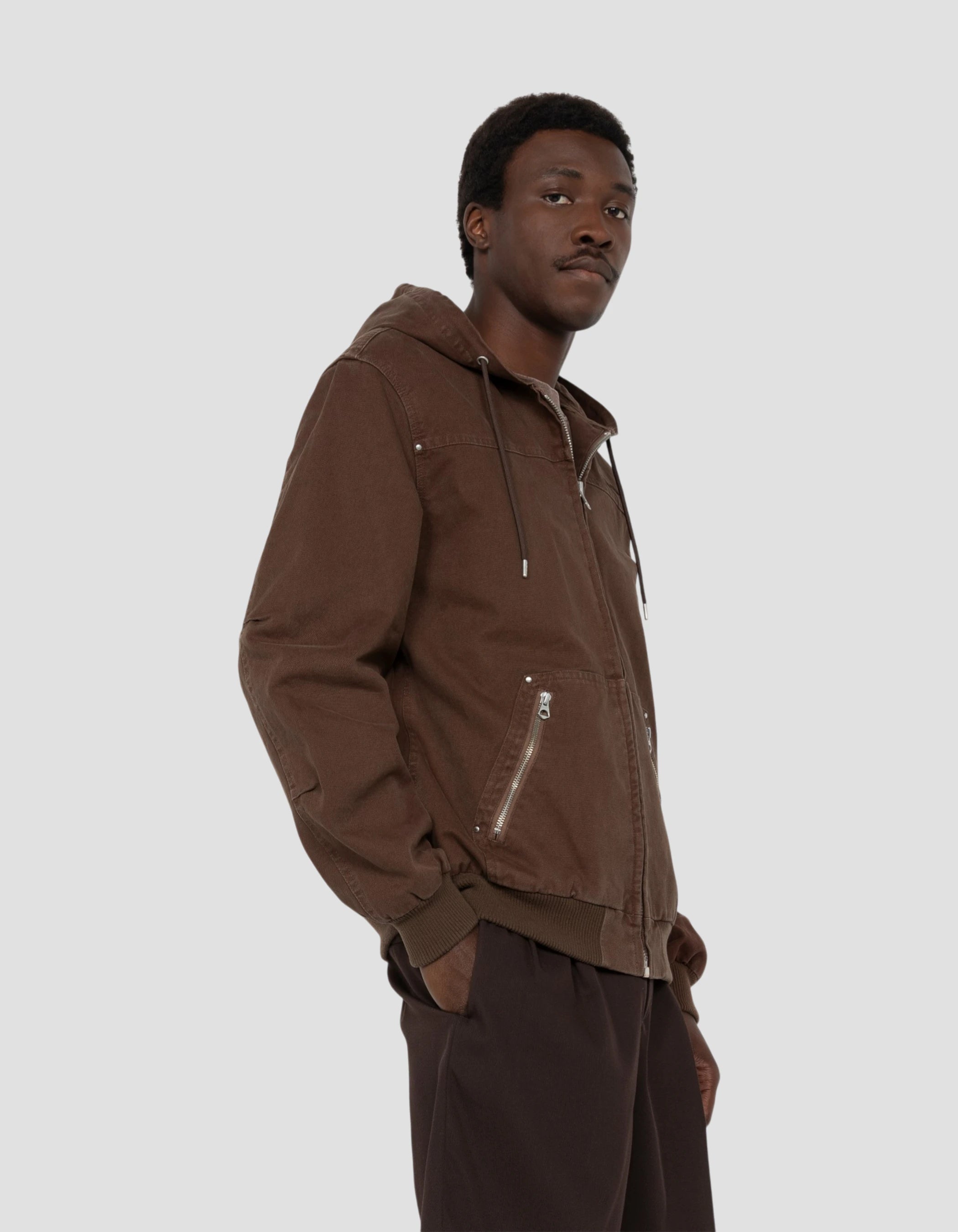 Blouson worker canvas marron à capuche-3