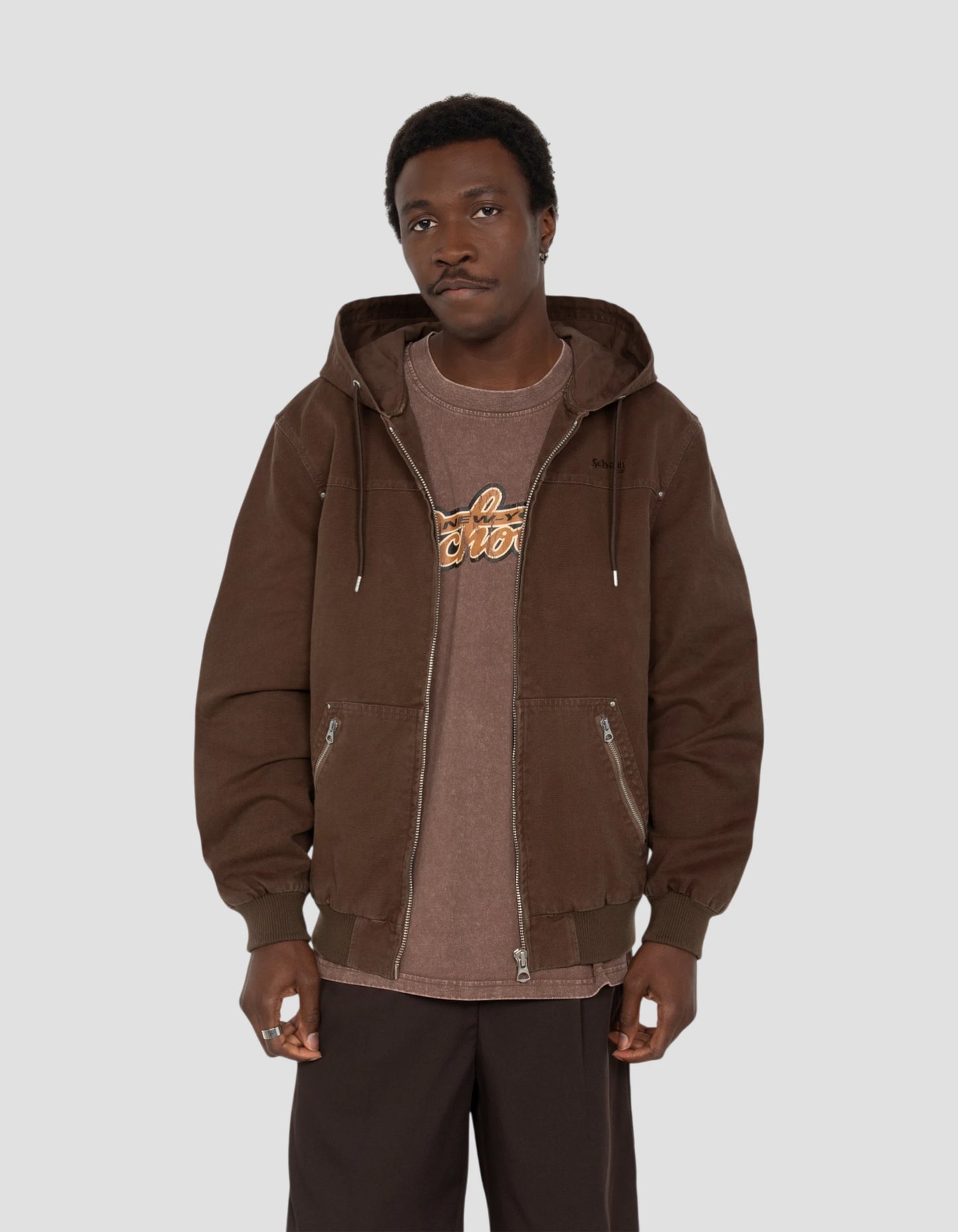 Blouson worker canvas marron à capuche