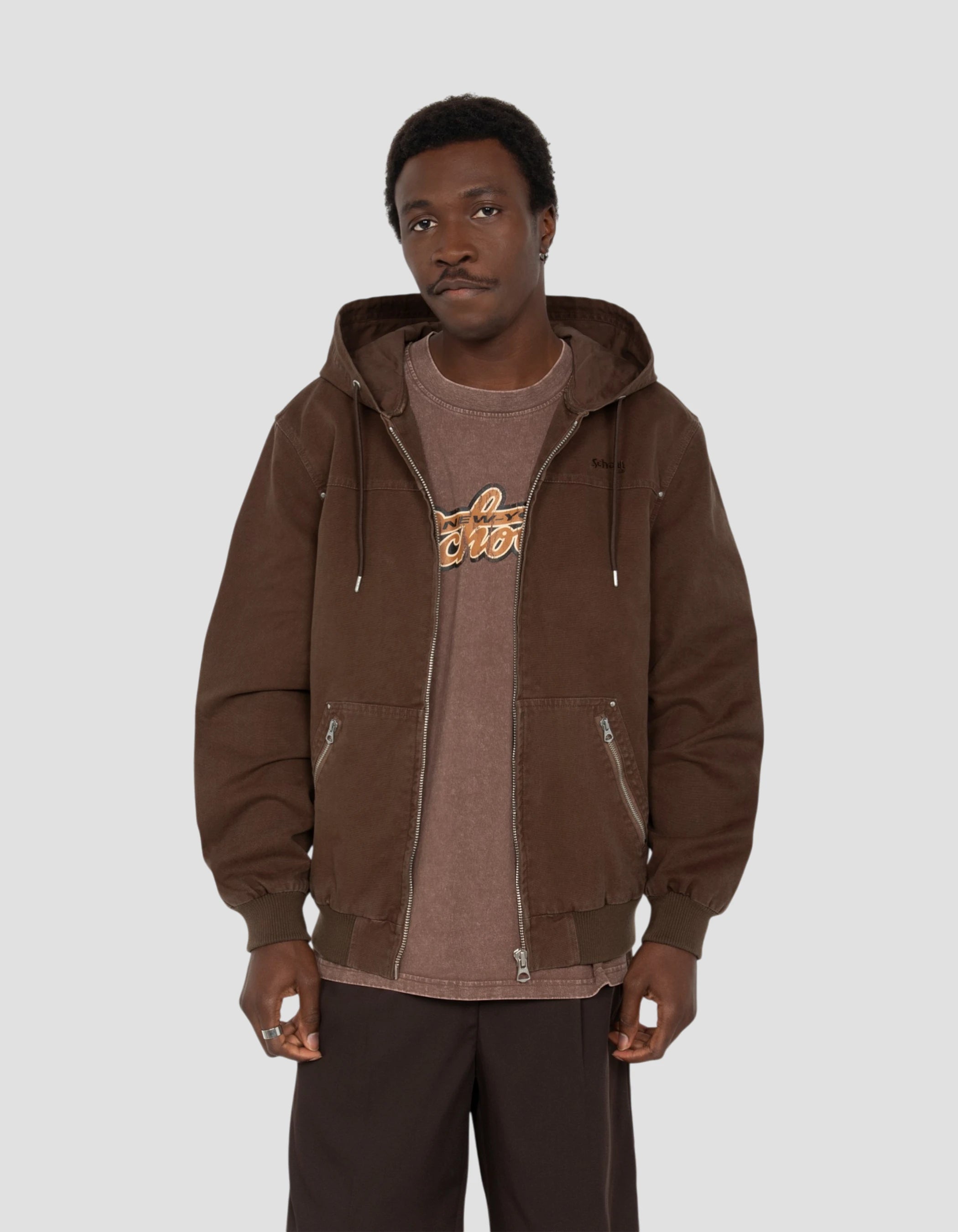 Blouson worker canvas marron à capuche-4