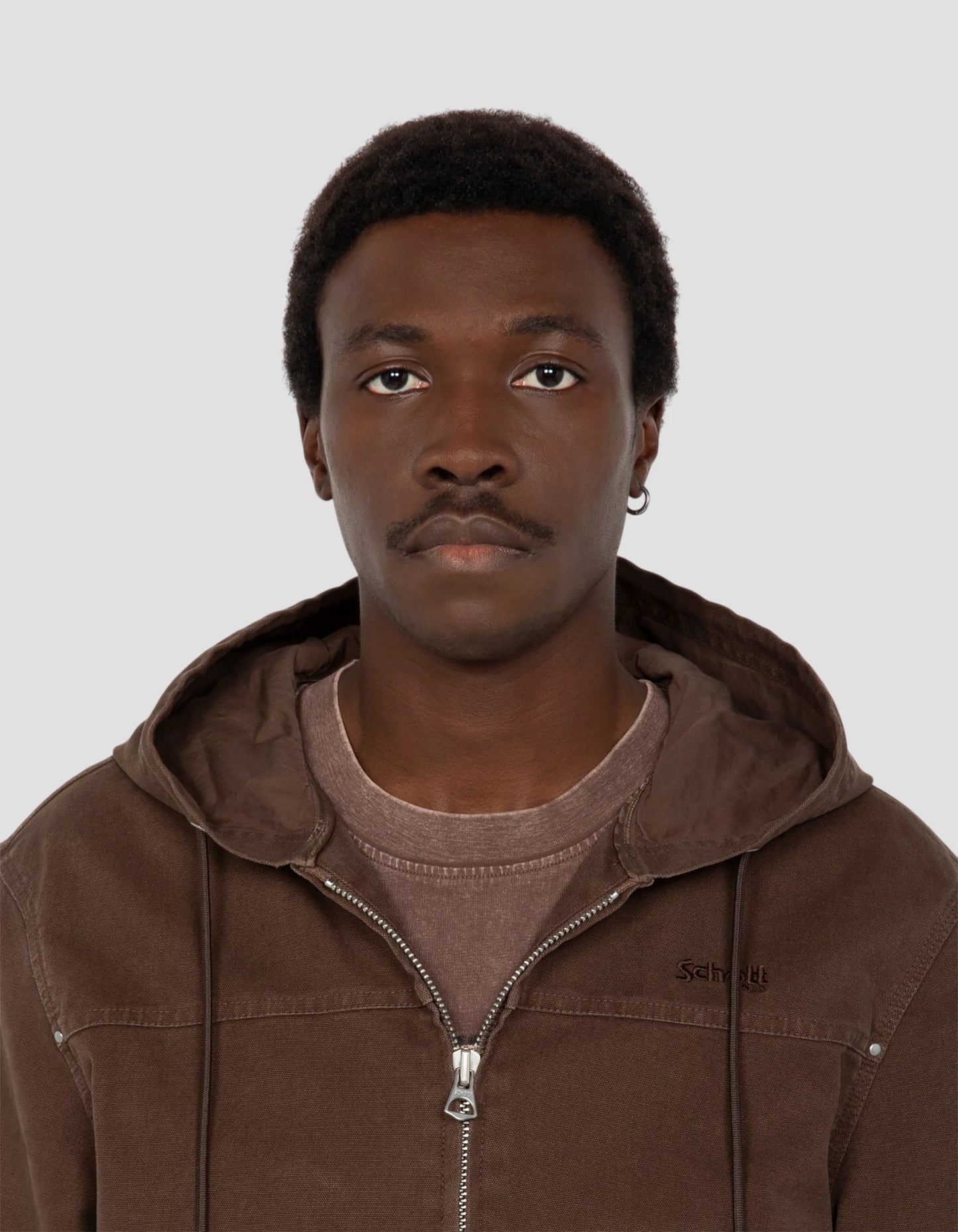 Blouson worker canvas marron à capuche