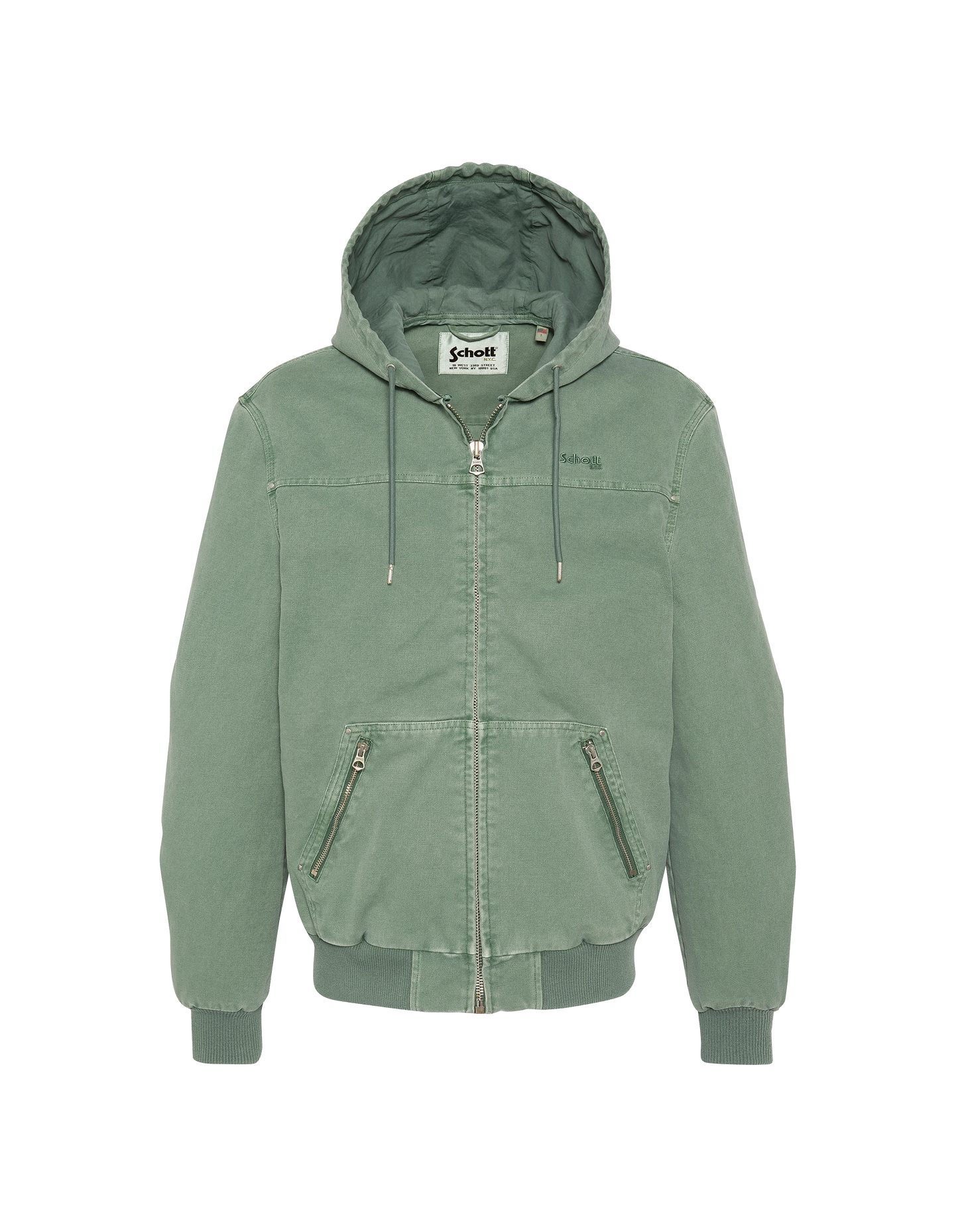 Green canvas worker jacket with hood