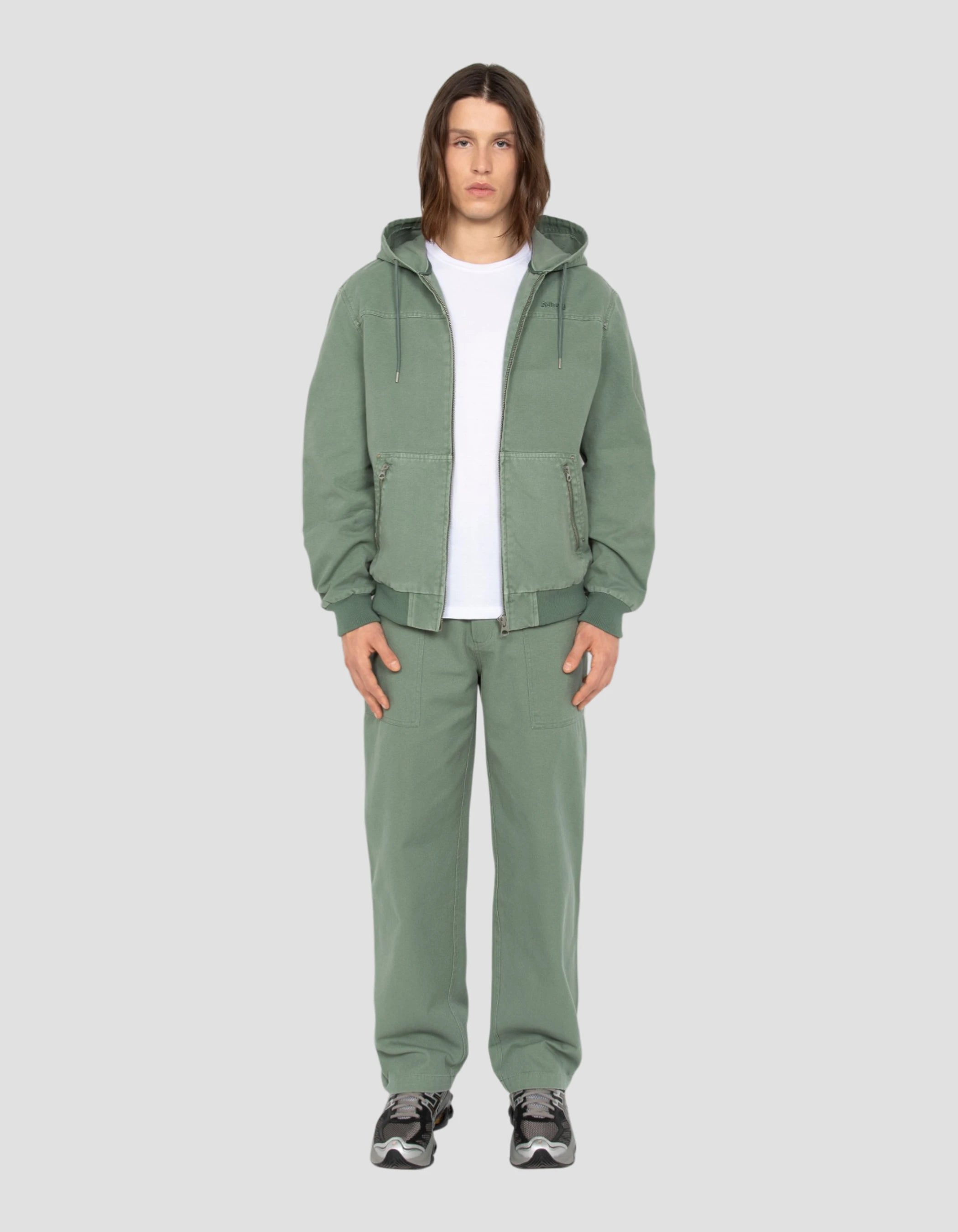 Green canvas worker jacket with hood-1