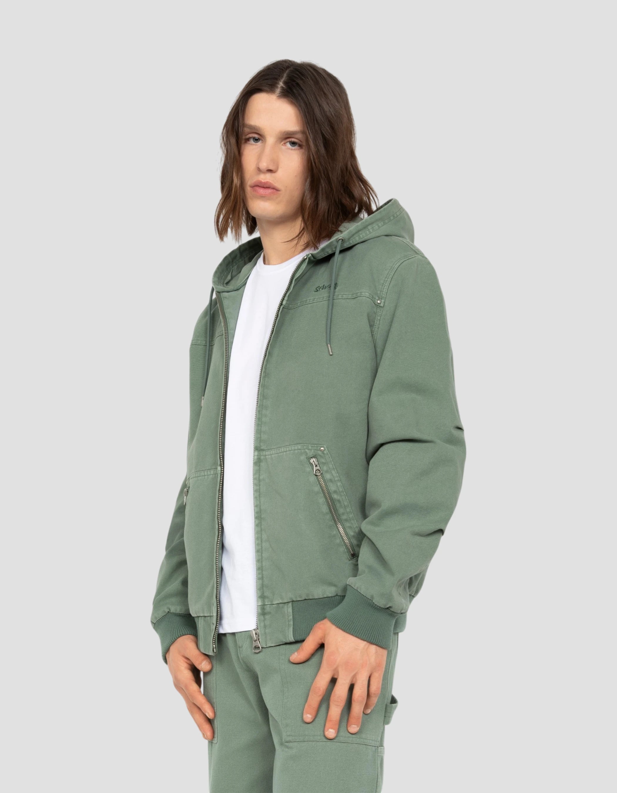 Green canvas worker jacket with hood-3