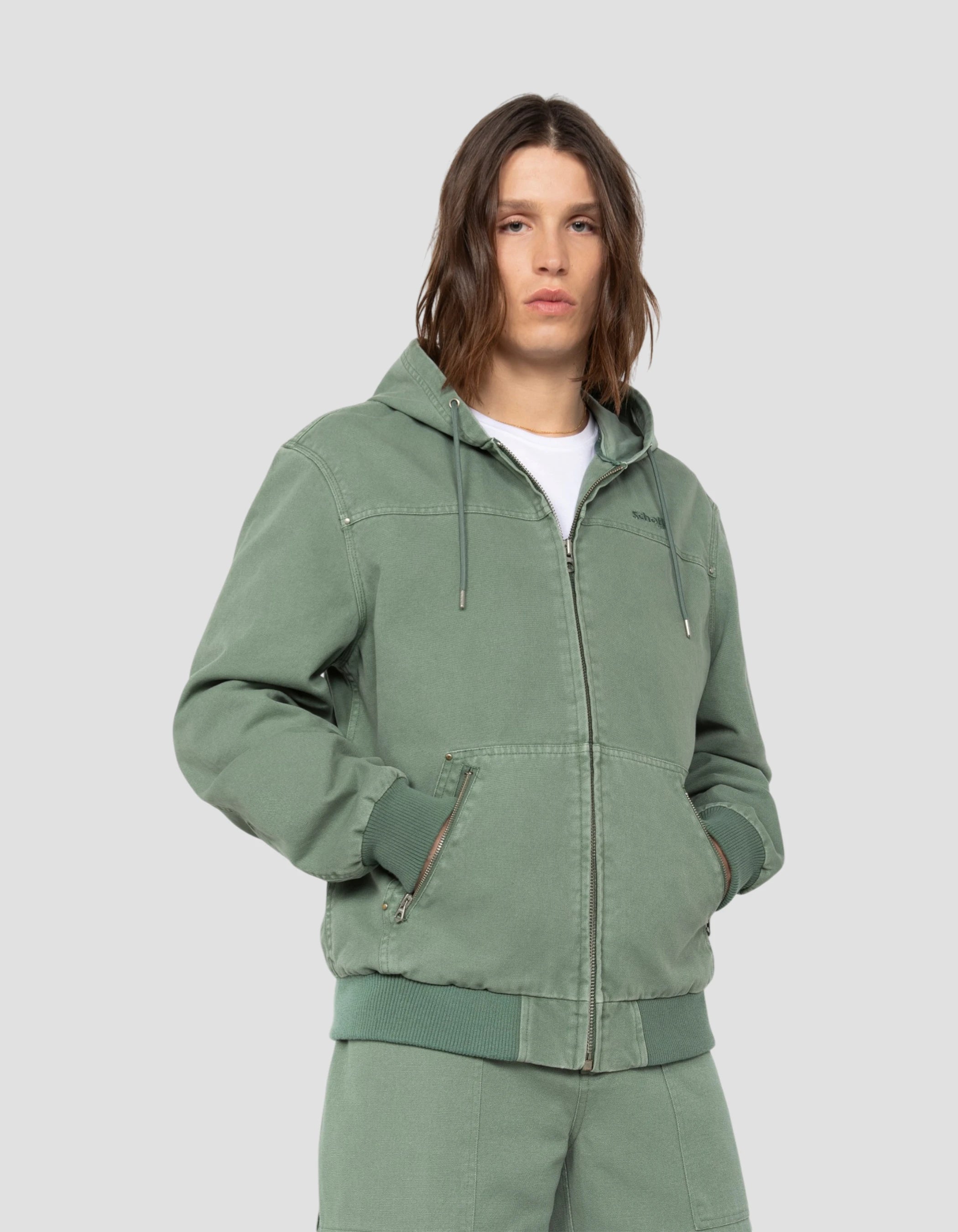 Green canvas worker jacket with hood-4