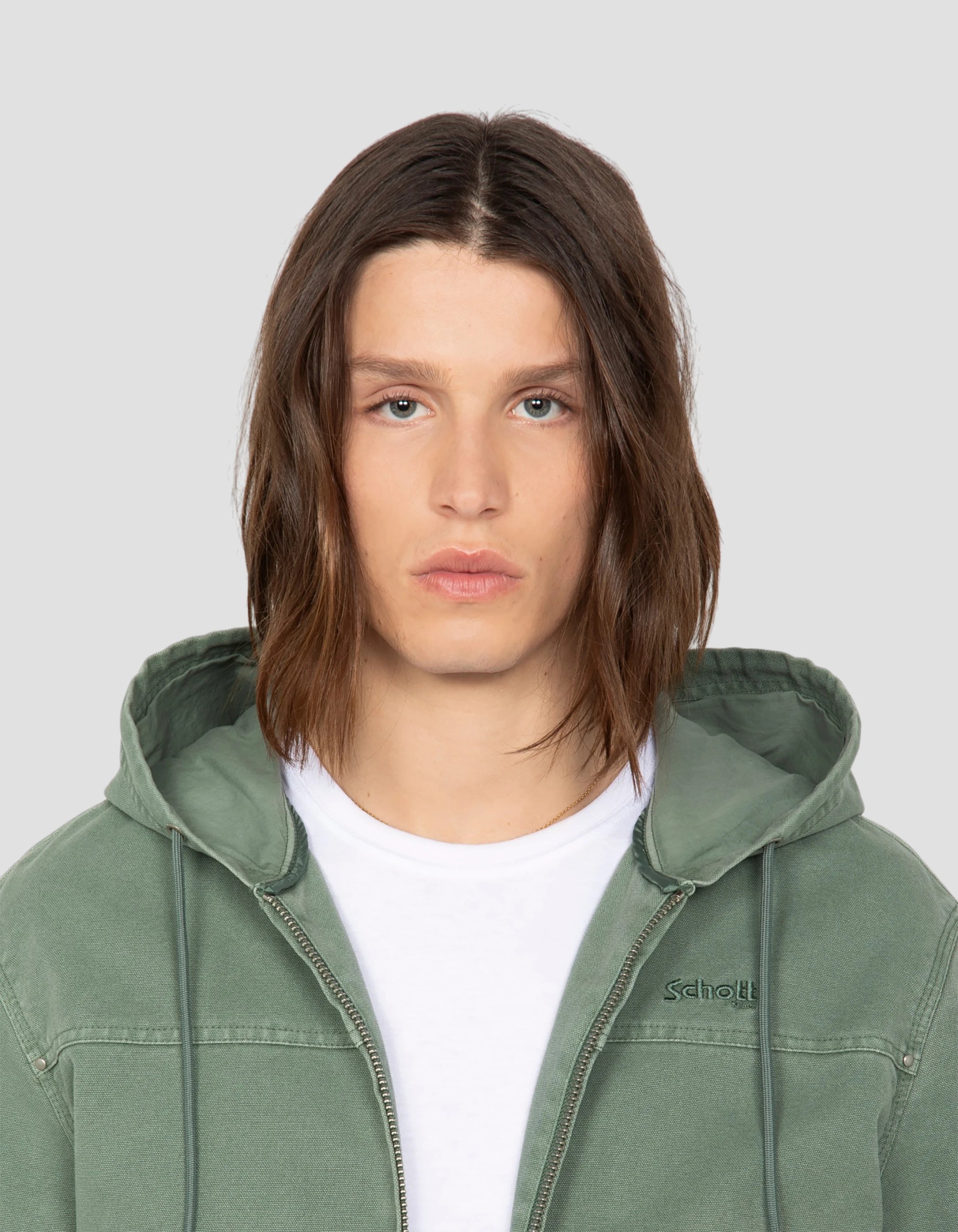 Green canvas worker jacket with hood-5
